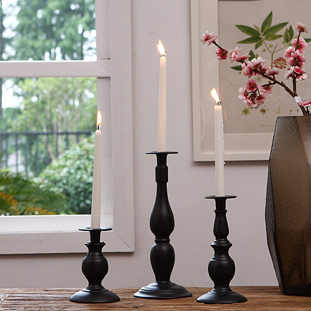 XILIN-1987 Candle Holderss European Classical Candle Holder Black and White Single Head Candlestick Court Wrought Iron Home Furnishings Decorative Candlestick (Color : B)