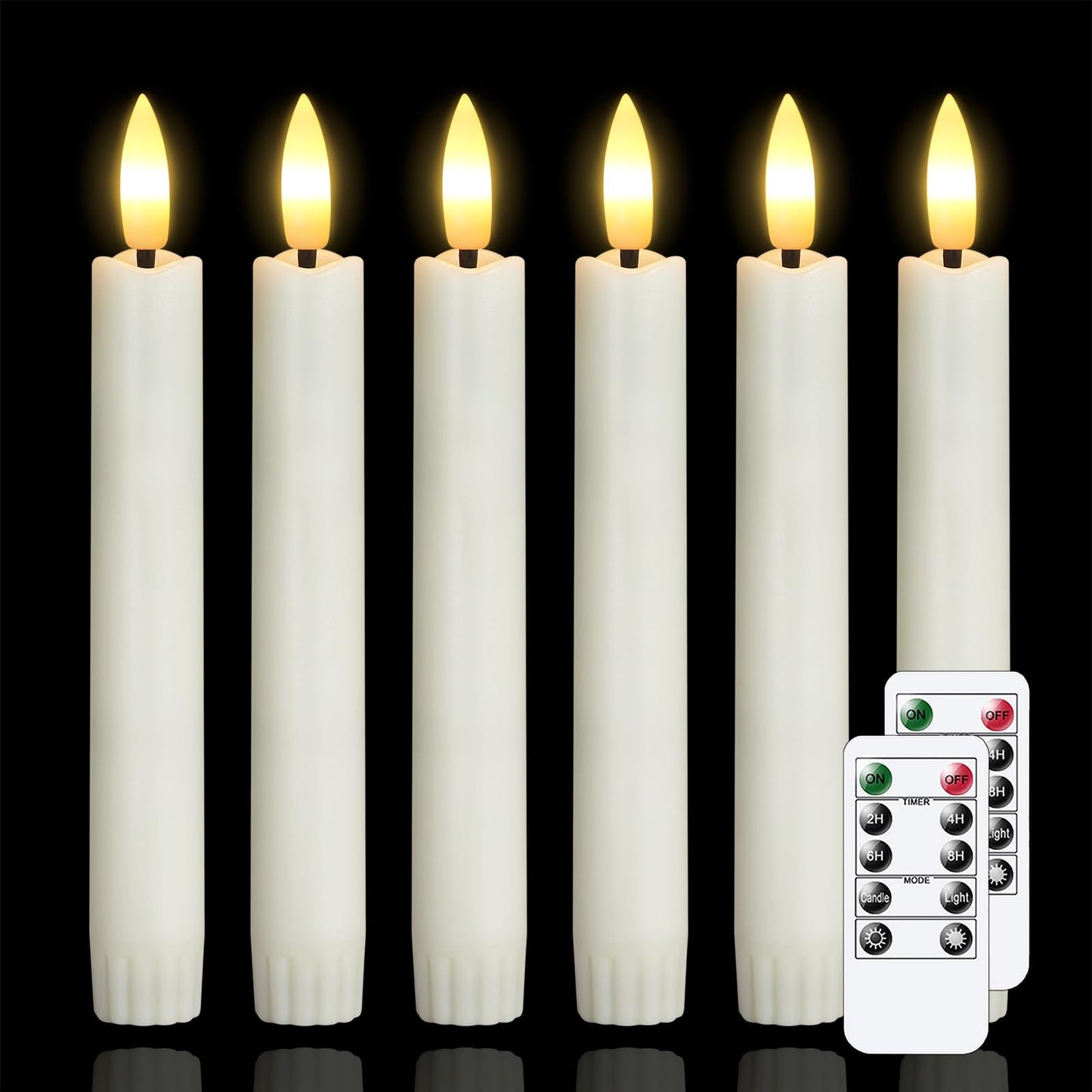 Mavandes 6.4 Inches Plastic LED Taper Candles with Remote and Timer,Ivory Flameless Battery Operated Flickering Candlesticks,Pack of 6 Flameless 0.78” Diameter 3D-Wick Tall Window Candles,Long-Lasting
