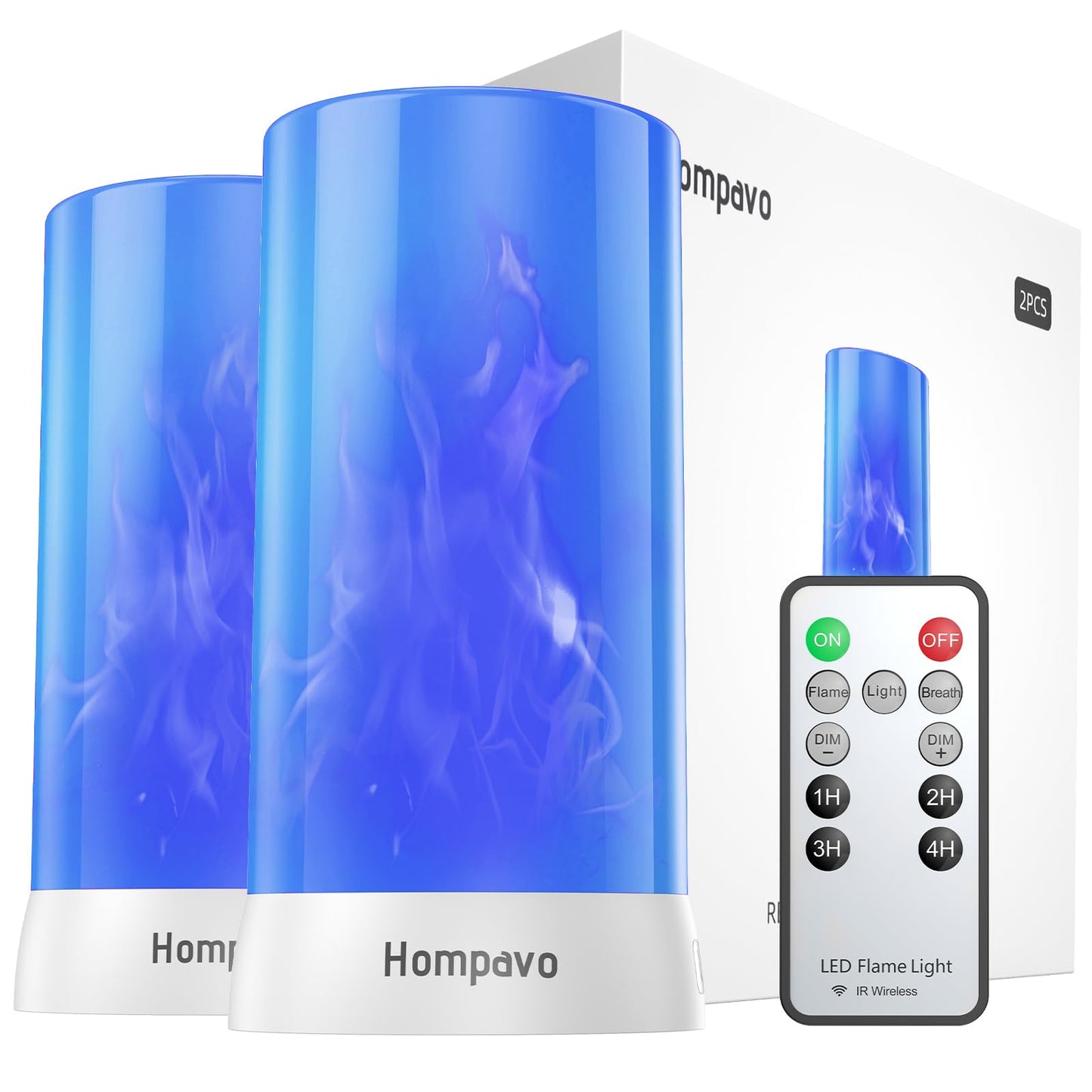 【Upgraded】 LED Flame Lights with Remote & Timer, 4-Mode Rechargeable Battery Operated Flameless Candles, Waterproof Pillar Flickering Lanterns for Room Patio Wedding Halloween Home Decor, Blue