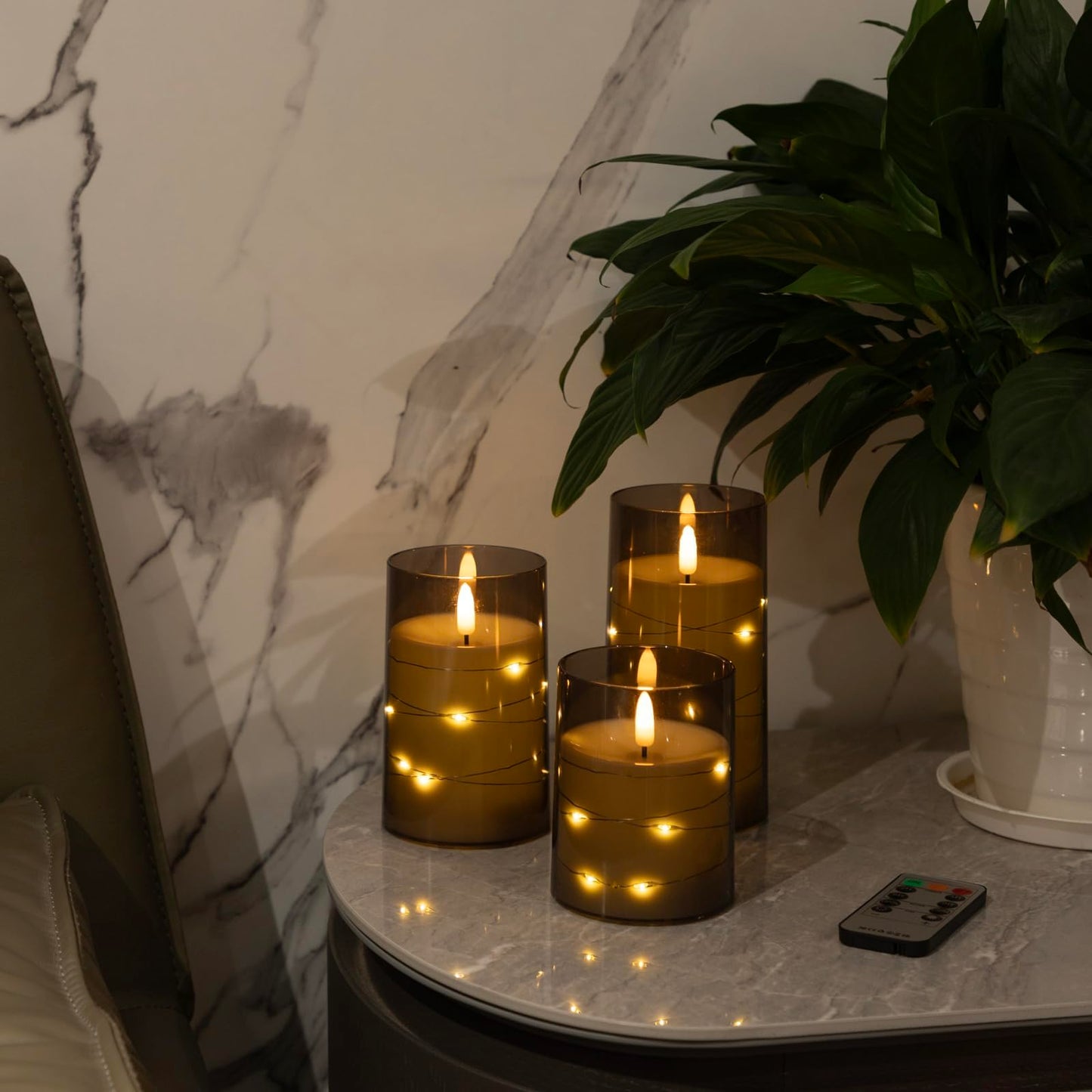 Flameless Candles with Remote, Battery Operated LED Candles with Timer for Romantic Ambiance and Home Decor, Durable Acrylic Shell with Embedded Star String