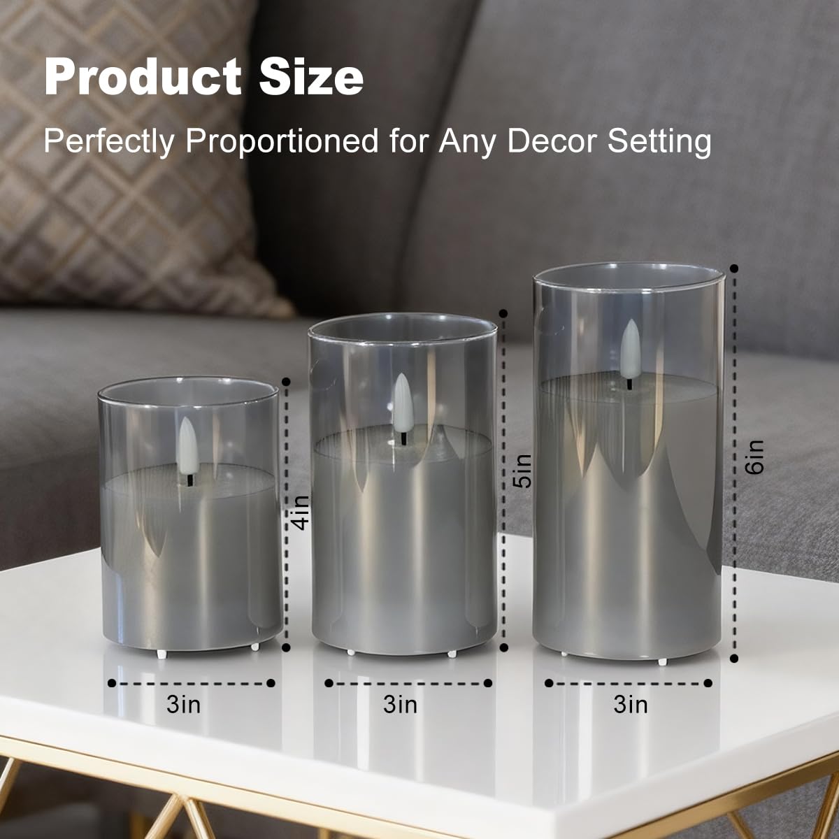 NICE POINT Rechargeable Flameless Candles, Flickering LED Flame Pillar Glass Fake Candles with Remote and Timer,Real Wax Flameless Candles for Living Room, Bedroom & Holiday Décor(Gray)