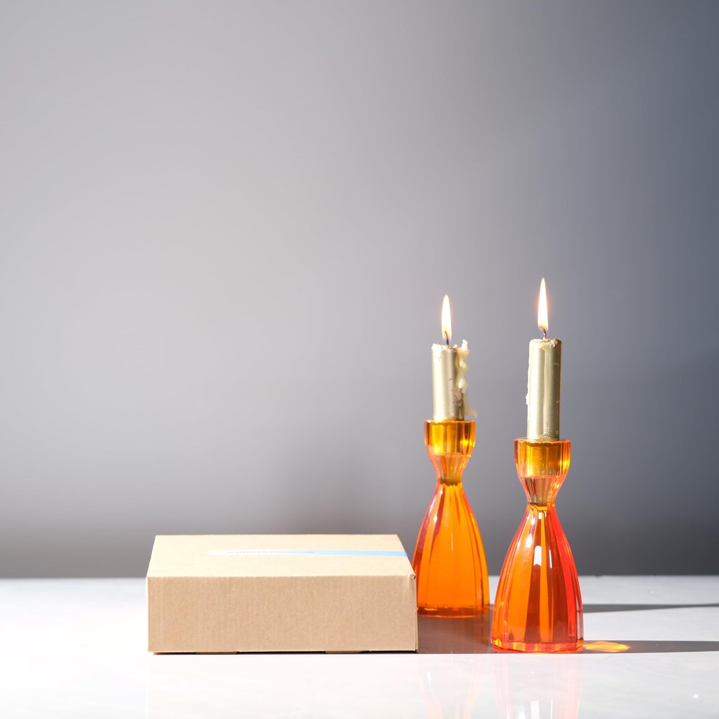 ICNBUYS Twizzle Twist Candle Holder, Decorative Candlestick for Table Display, Romantic Decoration, Unique Home DÉCOR Aesthetic, Housewarming Gift, Orange Height 5.7 inches Set of 2 - Resin