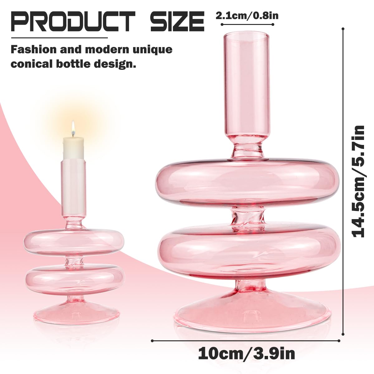 LNQ LUNIQI Glass Candle Holder for Taper Candles,Clear Decorative Candle Sticks Holders for Wedding Valentines Day Birthday Party Centerpiece (PK)
