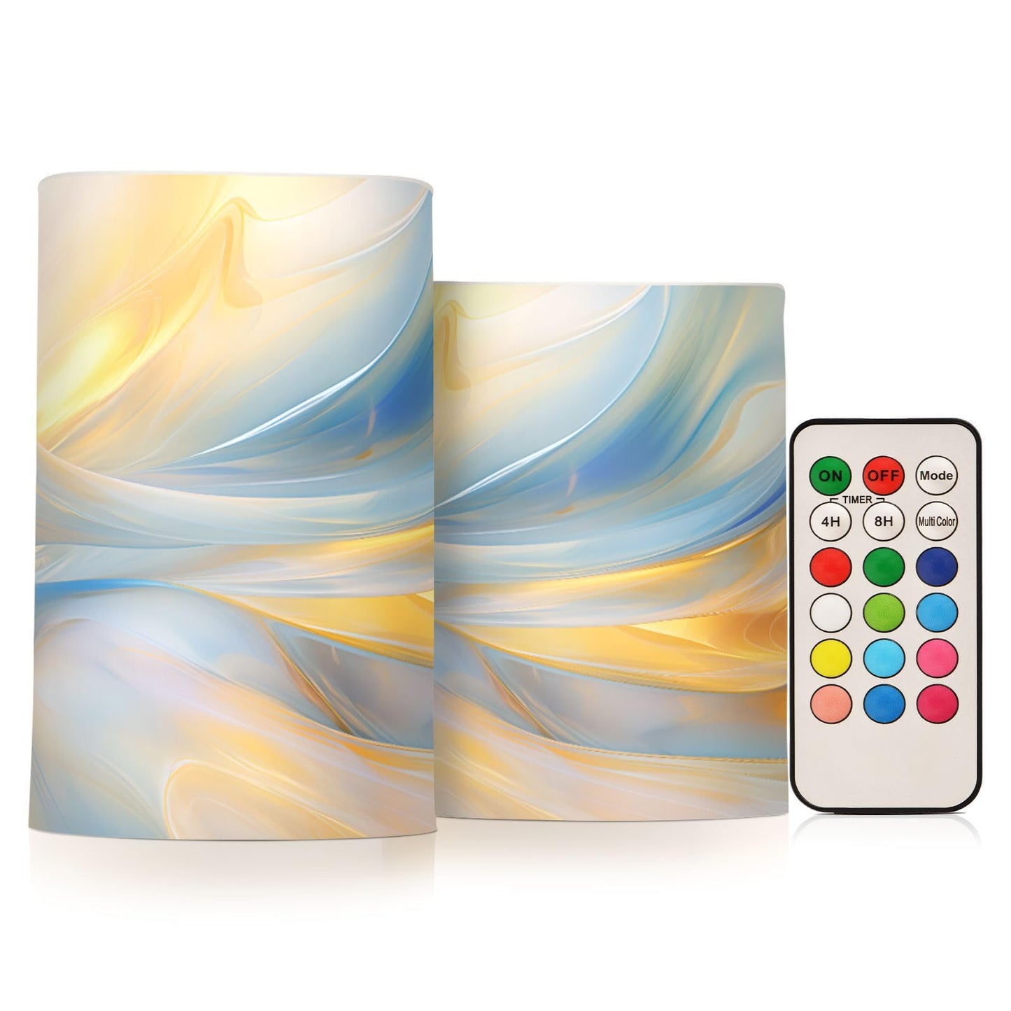 BOENLE Flickering Flameless Candles, Blue Gold Marble LED Candles with Remote Timer, Set of 2 Battery Operated Candle for Valentine Wedding Birthday
