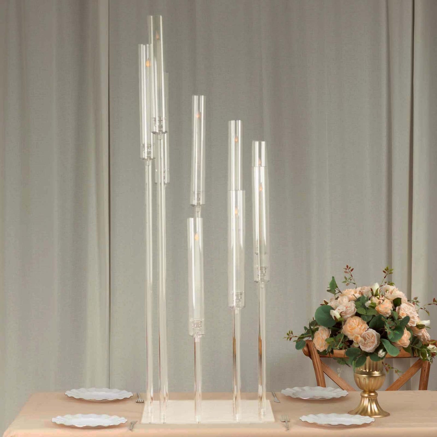 Efavormart 23" Tall Clear 3-Arm Crystal Round Glass Taper Candle Candelabra, Pillar Candle Holder Wedding Centerpiece