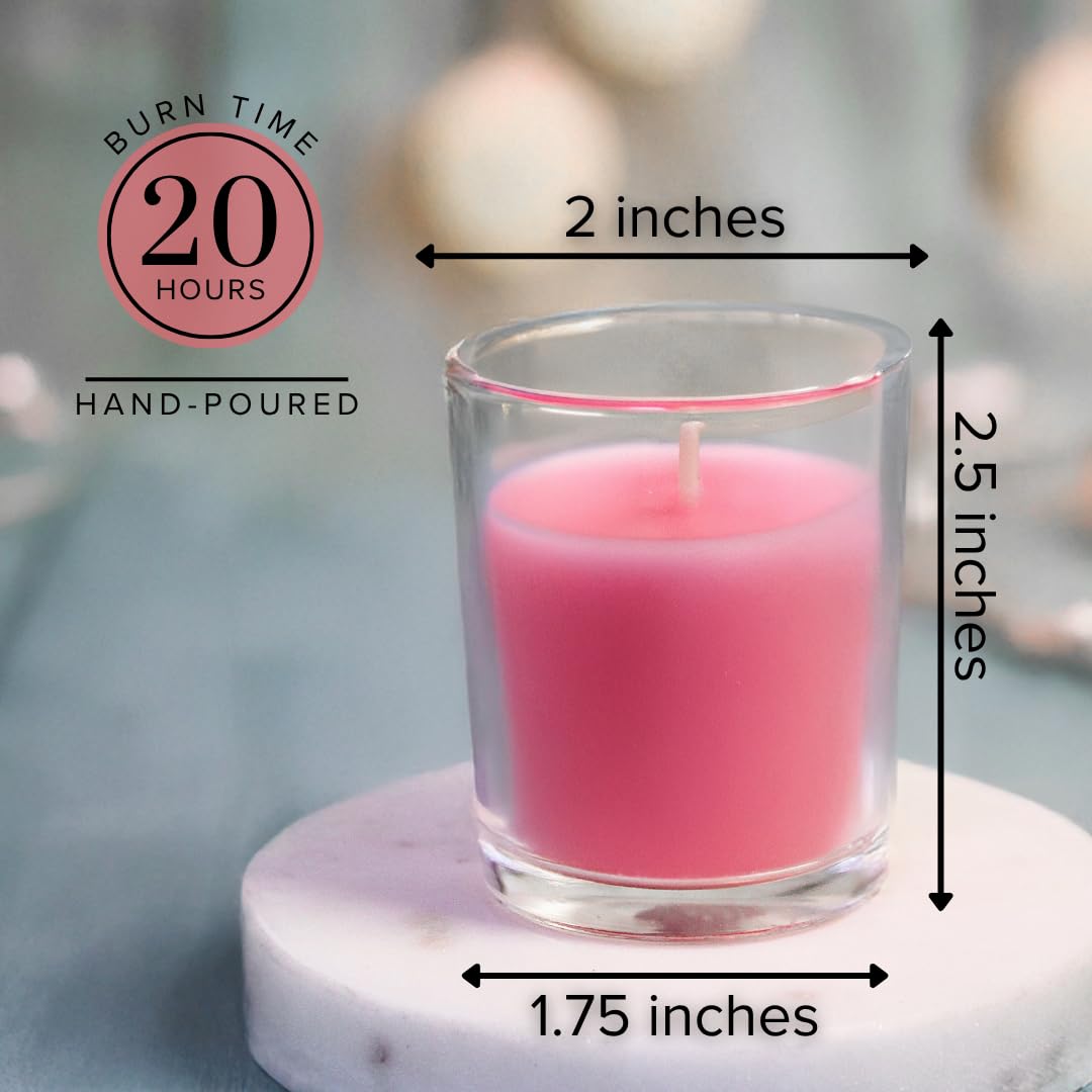 Simply Soson Scented Votive Candles, Bulk Set of 24 Pink Rose Small Candles Bulk, Votive Candles Scented in Glass, 10 Hours Burn, for Wedding, Birthday, Holiday Christmas & Home Decoration