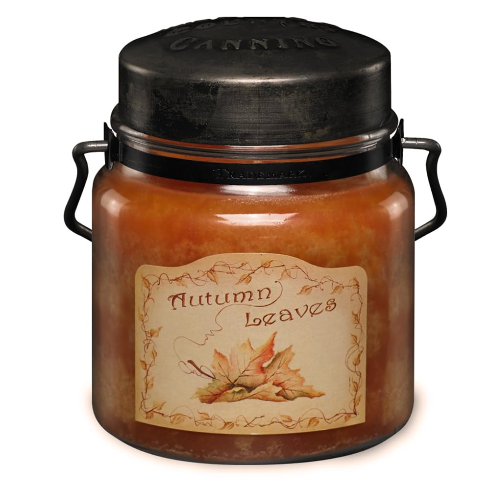McCall’s Candles | Autumn Leaves | 16 oz Scented Candle | USA-Poured | Vintage Rustic Jar with Carrying Handle | Hazelnut, Cinnamon Bark & Vermont Maple Fragrance