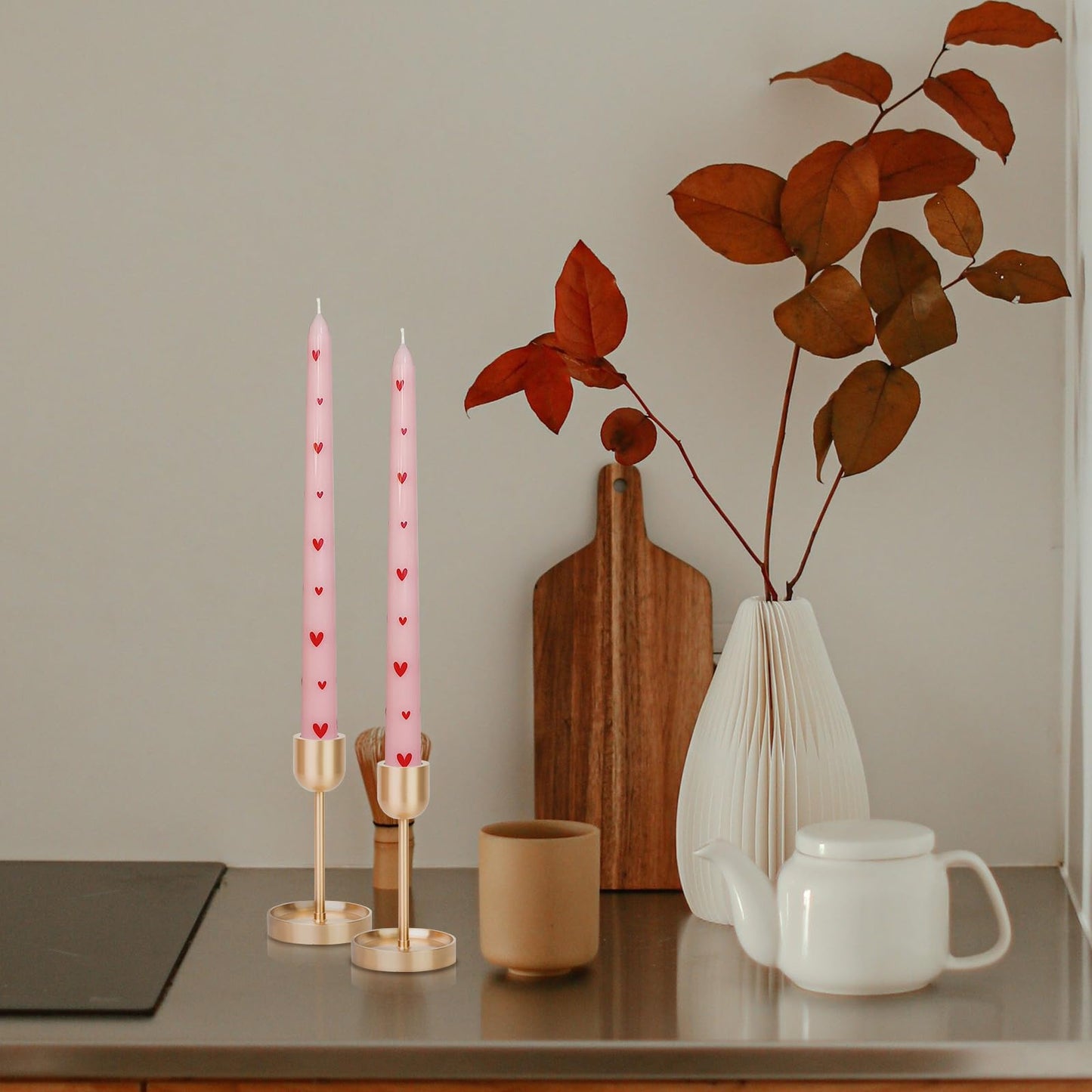 Printed Taper Candle - Baleagcdl Pink with Red Heart Candles Handmade Long Tapered Candles 10 Inch Drip Candlesticks for Wedding Home Dinner Decor Gifts Set of 2