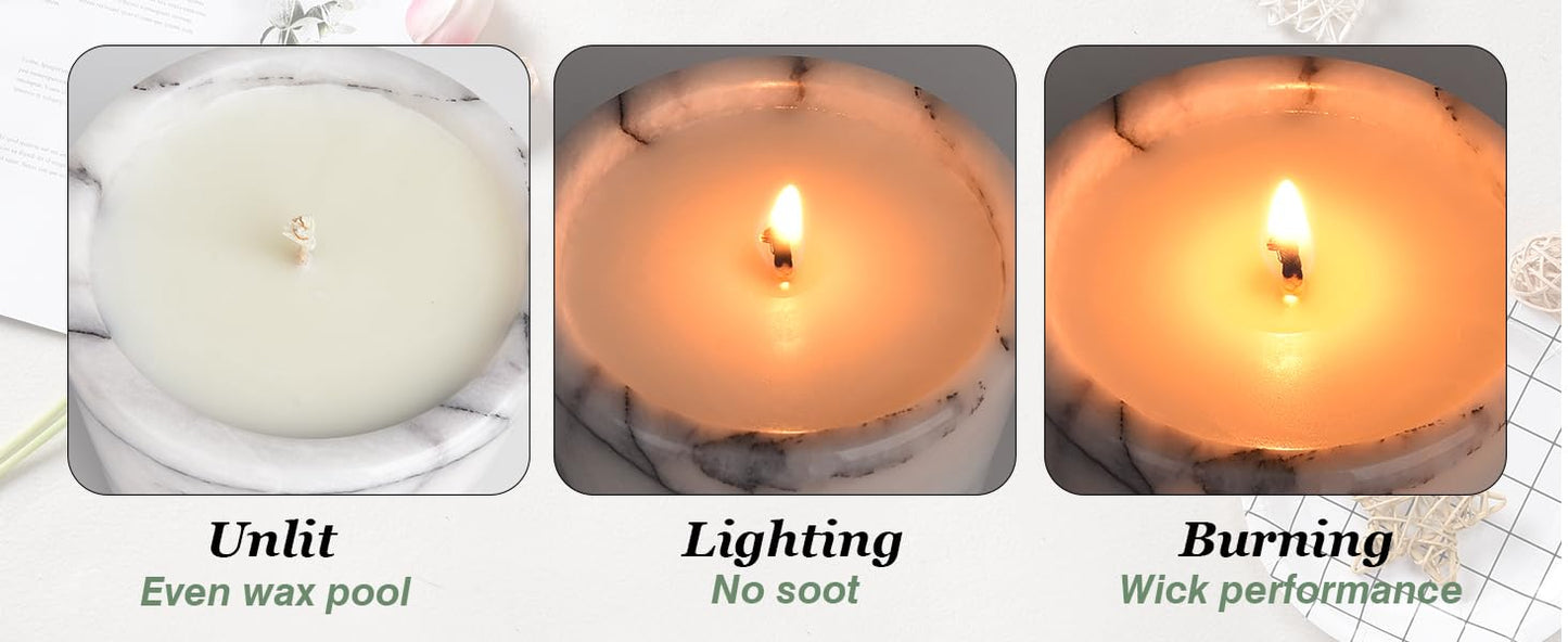 Scented Candle in Handmade Marble Container |1 Set | Soy Wax | Non-Toxic | Reusable Stone Jar | Story of Stone | Distinctive Gift. Natural Spring Aromatherapy for Women & Men