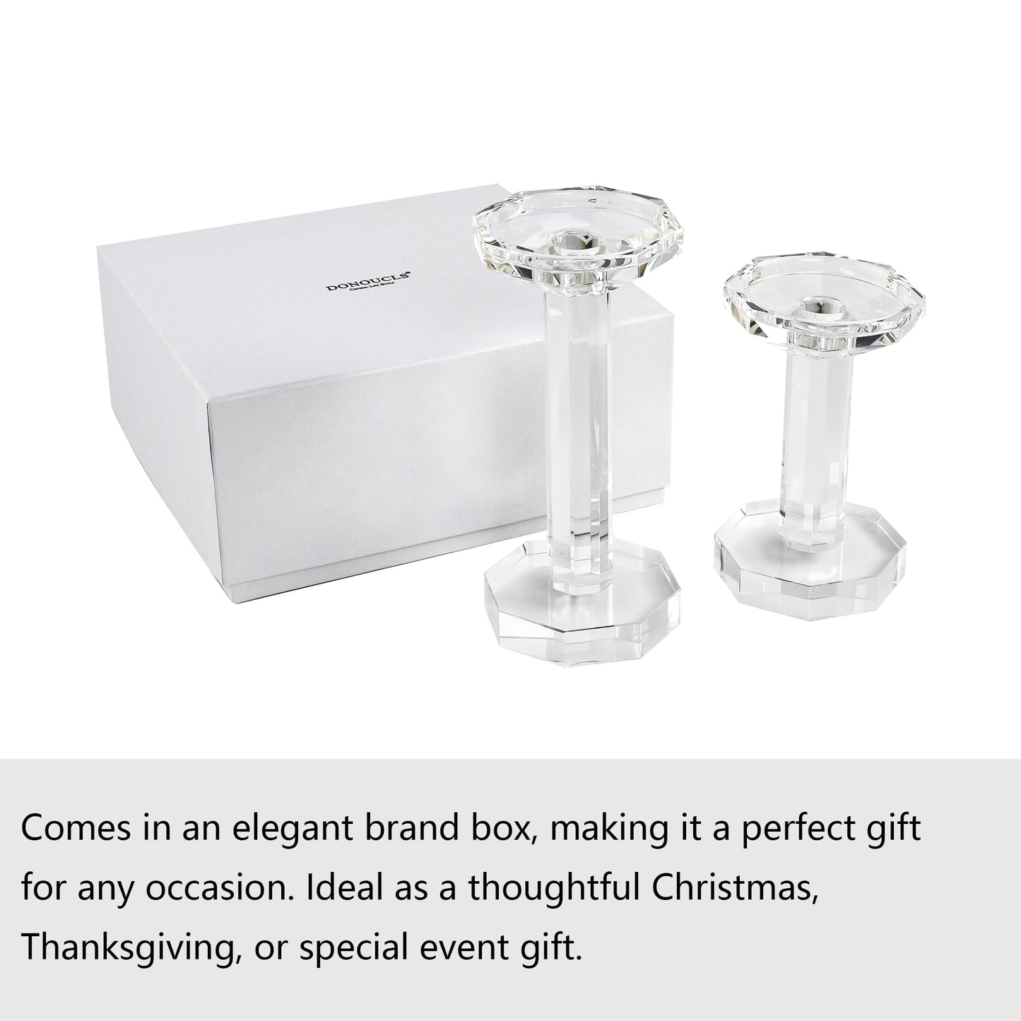 DONOUCLS Crystal Candlestick Holders Set of 2, Clear Crystal Taper or Pillar Candles Holders, Table Centerpieces for Party and Wedding Decoration(6''/8'' Tall)