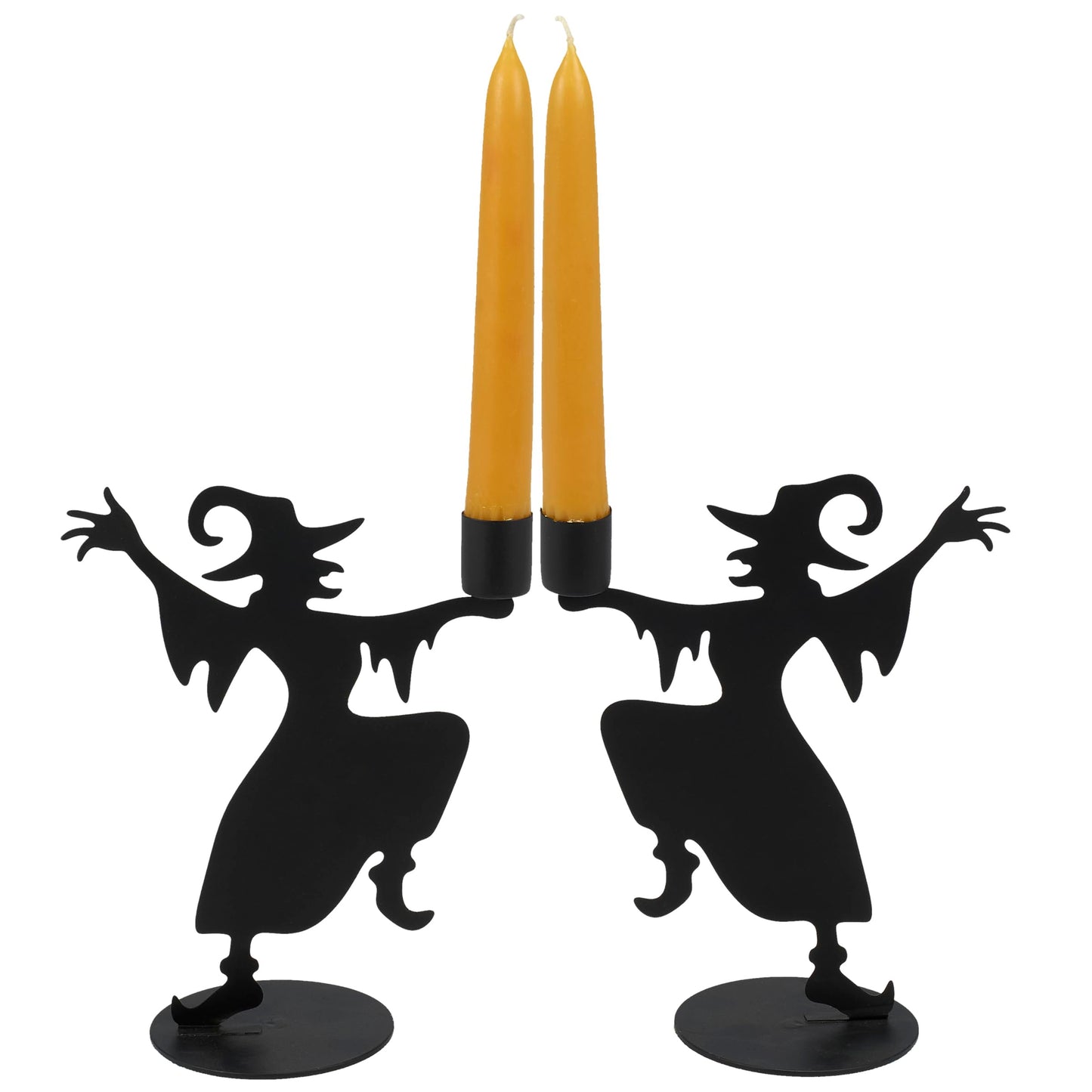 Primitives by Kathy Decorative Candle Holder Set, from Our Halloween Collection, Feature Matching Metal Cutout Designs of Dancing Witches in Matte Black with Holder on Their Hand