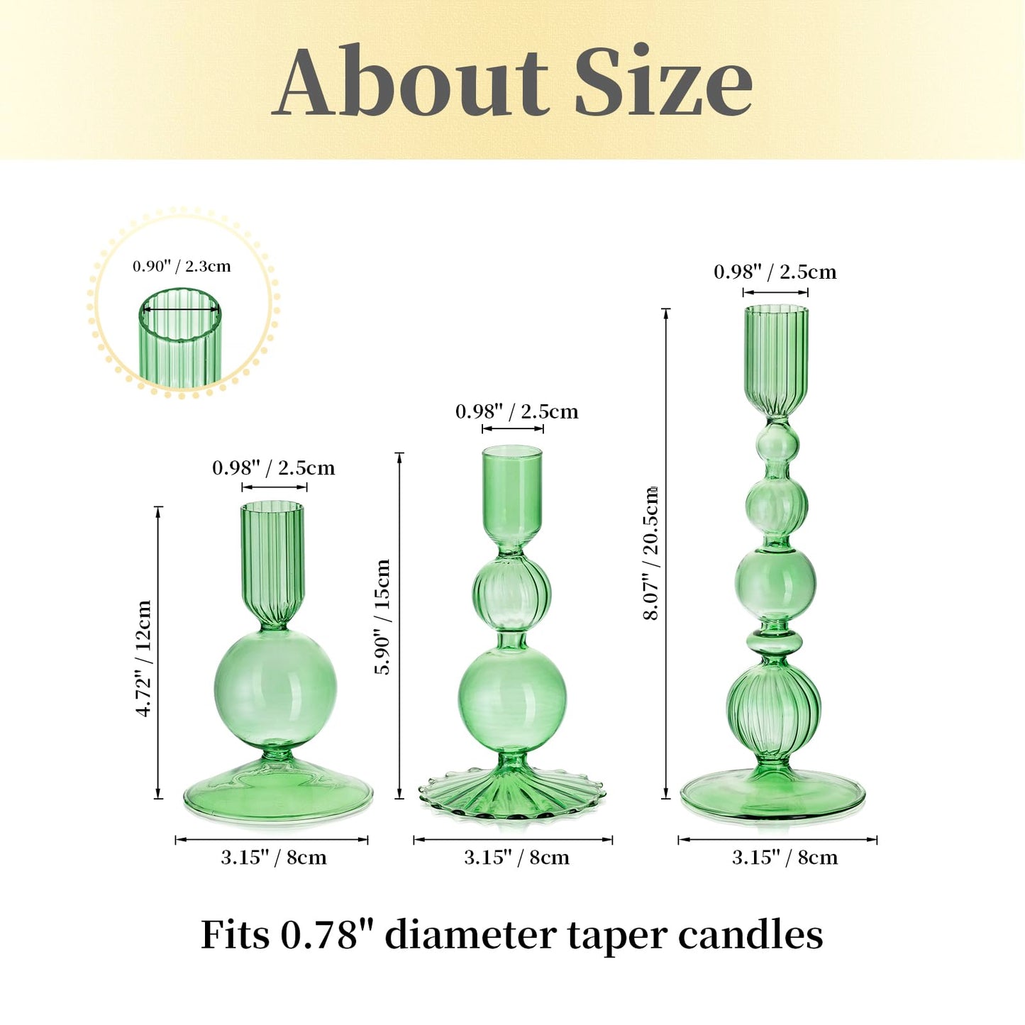Hewory Glass Candlestick Holders Set: 3PCS Green Candle Holder Taper Candle Holders Bulk, Crystal Ribbed Candle Sticks Holder Decor for Table Centerpiece Wedding Christmas Thanksgiving Dinner