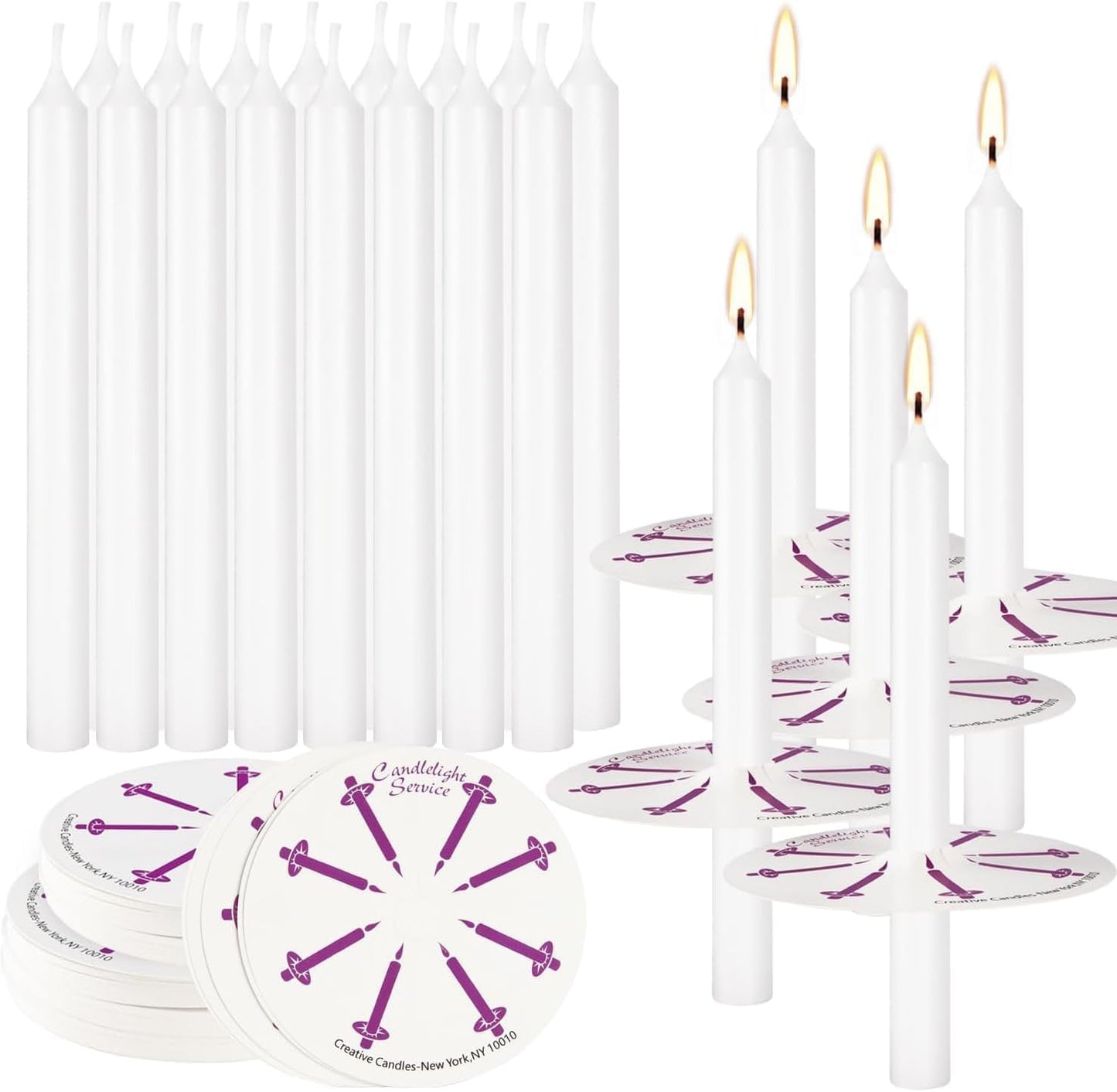AYIQIW 100 pcs Church Candles with Drip Protectors for Devotional Candlelight Vigil Service, Unscented White 5" H X 1/2" D, No Smoke, Shabbat, Praye