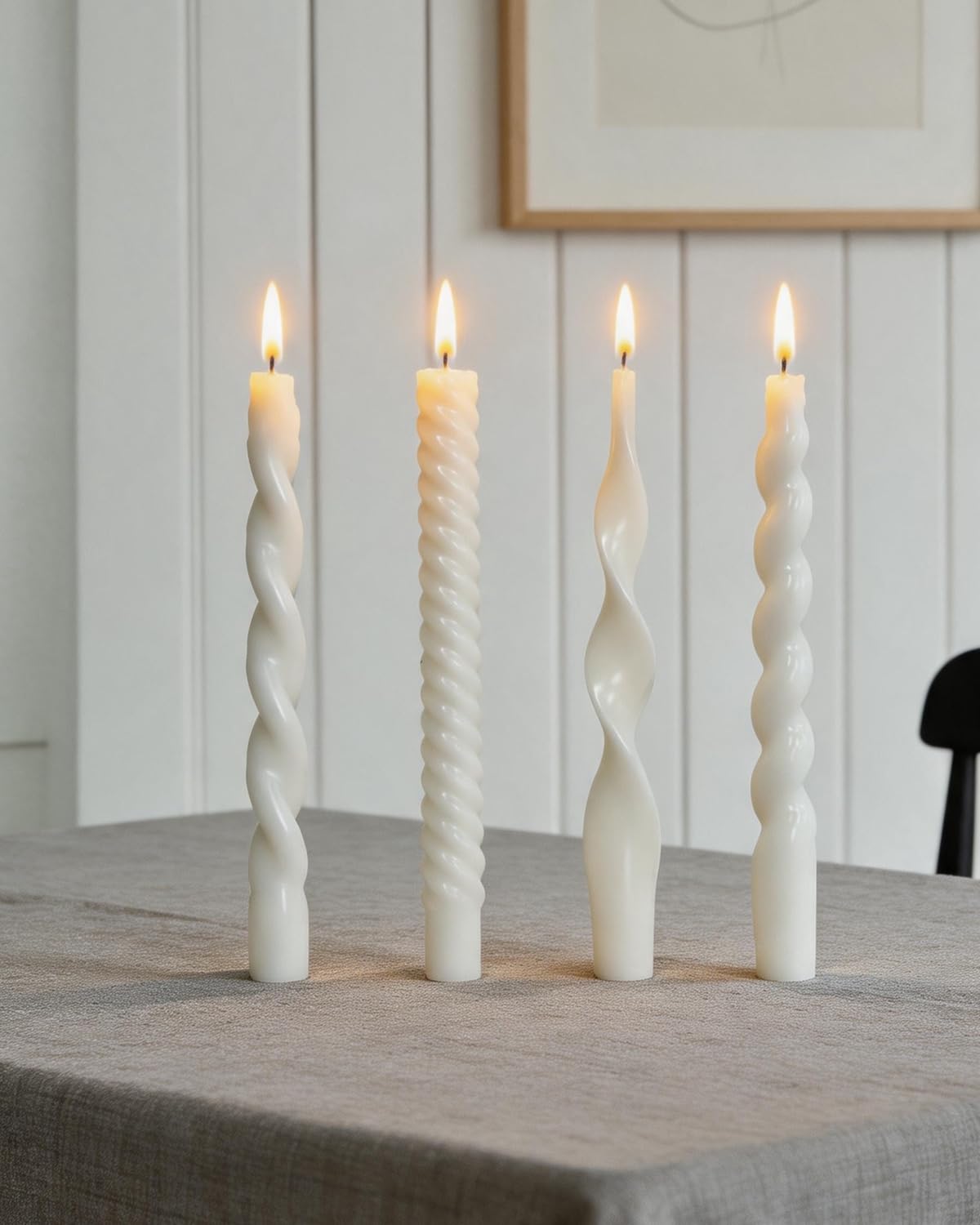 10 Inch White Taper Candles-Spiral Tapered Candle Smokeless Candlestick Long Slow Burning 8 Hours Tall Sticks for Christmas Wedding Dinner Parties-4Pack