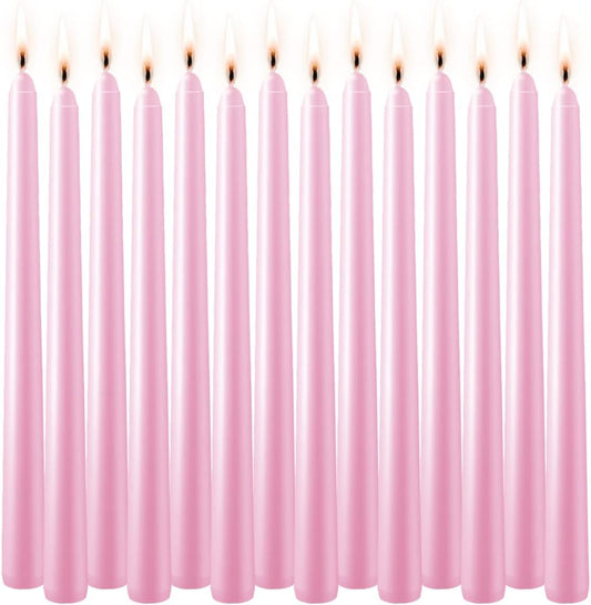 WPONSZU Set of 14 Pink Taper Candles, 7-8 Hours Burn Time, Unscented, Smokeless and Dripless, 4/5 x 10 Inch Dinner Candle Set for Valentine's Day,Household, Wedding, Party and Home Décor Candlesticks