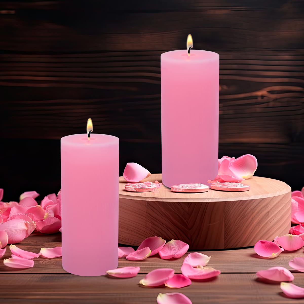 Pillar Candles Set of 2, Hand-Poured Unscented Candles, 3"*8" Pink Decorative Candles, No Drip, Long Burning,Wedding,Dinner,Christmas and Home Decor