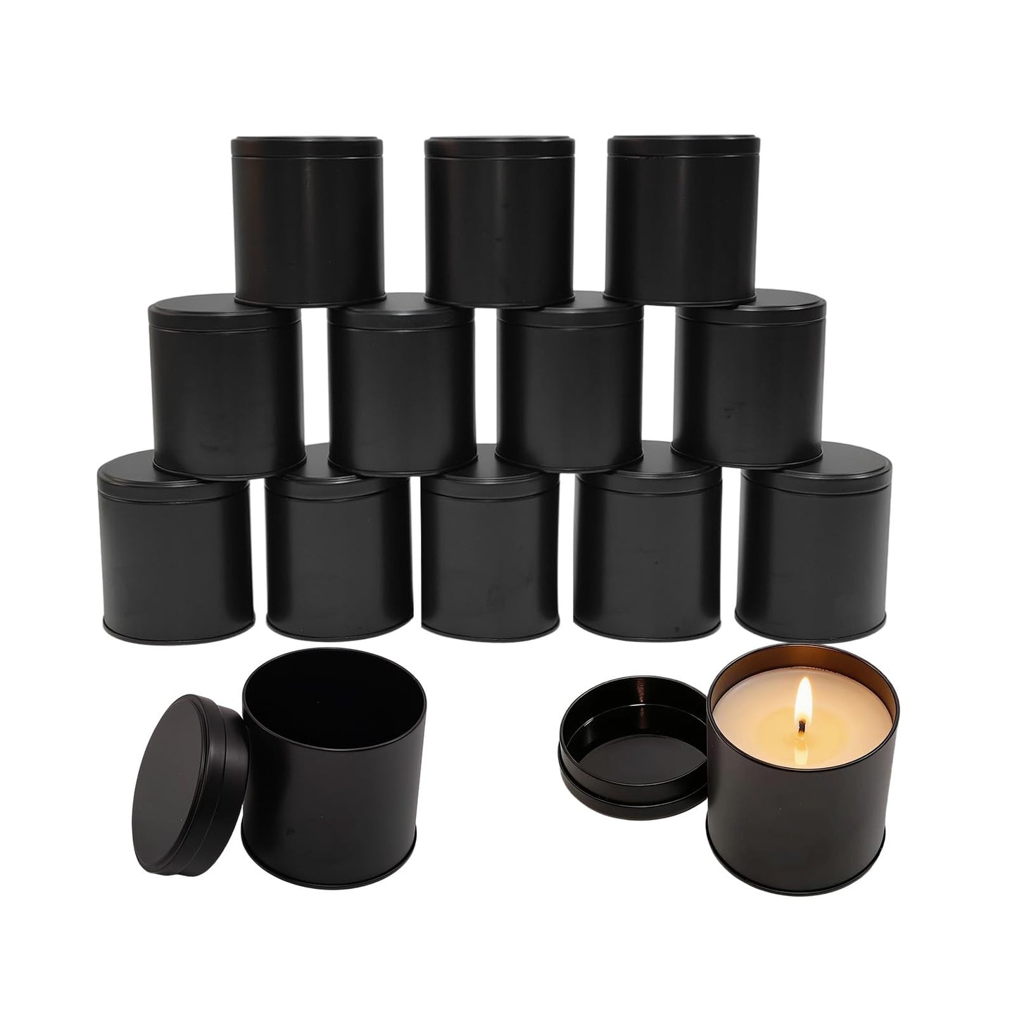 HOFOGOTOWIN 12 Pack 10 oz Black Metal Candle Tins with Lids – Double-Sided Black Finish Round Containers for DIY Candle Making, Storage & Small Business Use