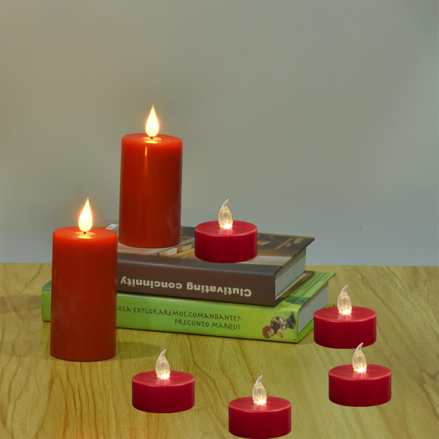Boakboary Tea Lights Flameless Battery Operated Candles-100PACK Red LED Flickering Votive Candle Long Lasting 200 Hours, Realistic and Bright for Seasonal Festive Celebrations Decoration