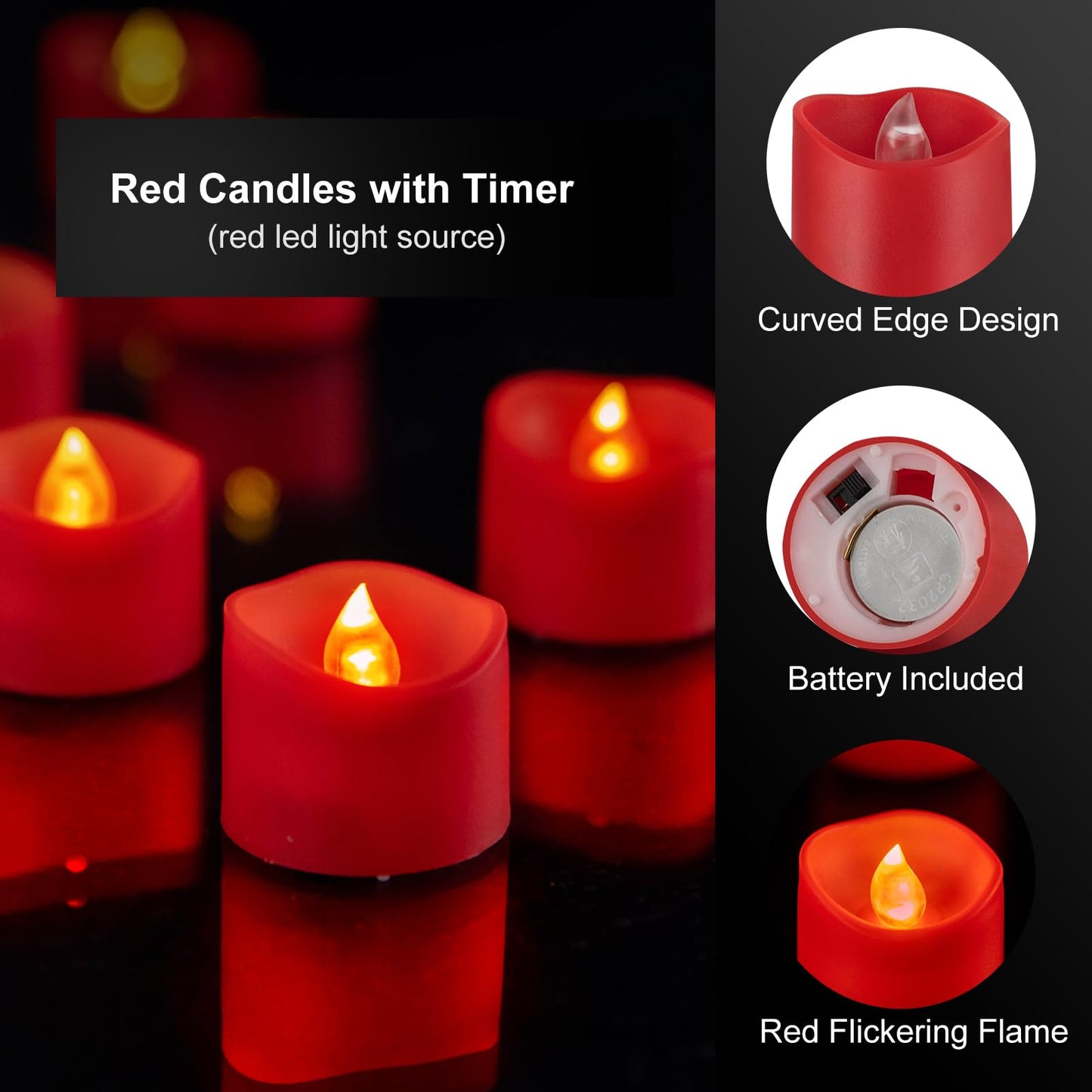 Windshell Red Flickering Flame Tealight Candles with Auto 6H Timer (No Remote), Battery Operated LED Flameless Tea Lights for Wedding Party Christmas, 12 Pack