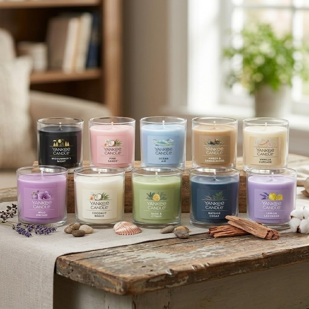 Yankee Candle Mini Jar Scented Candles, Small Single Wick Candle Set, Soy Wax Blend, Vanilla Cupcake, Lilac Blossoms, Coconut Beach, Pink Sands (Sweet Serenity Variety Pack)
