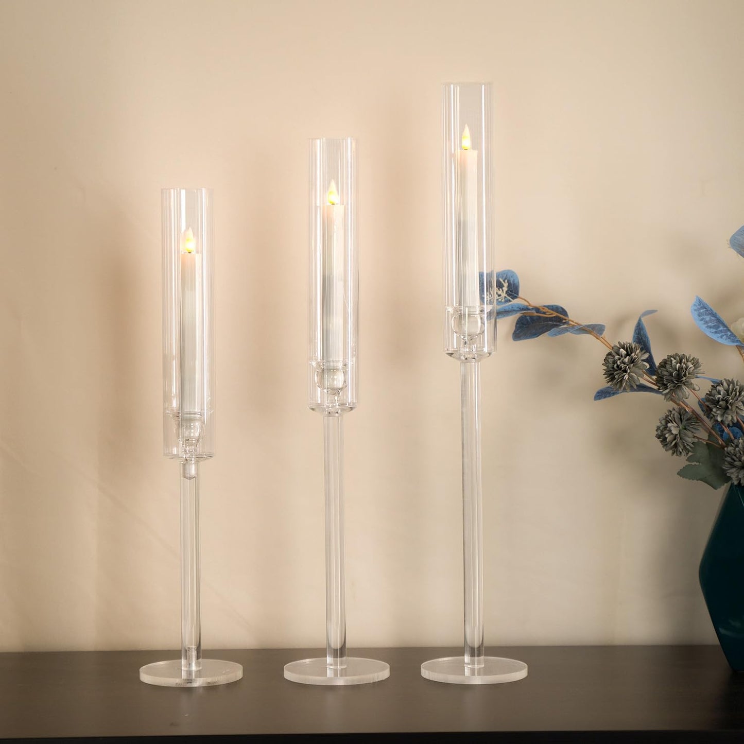 Vincidern 6pcs Clear Taper Candle Holder Set, Centerpieces for Tables, Acrylic Candlestick Holder for Dining Table, Wedding, Party, Holiday, Home Decor