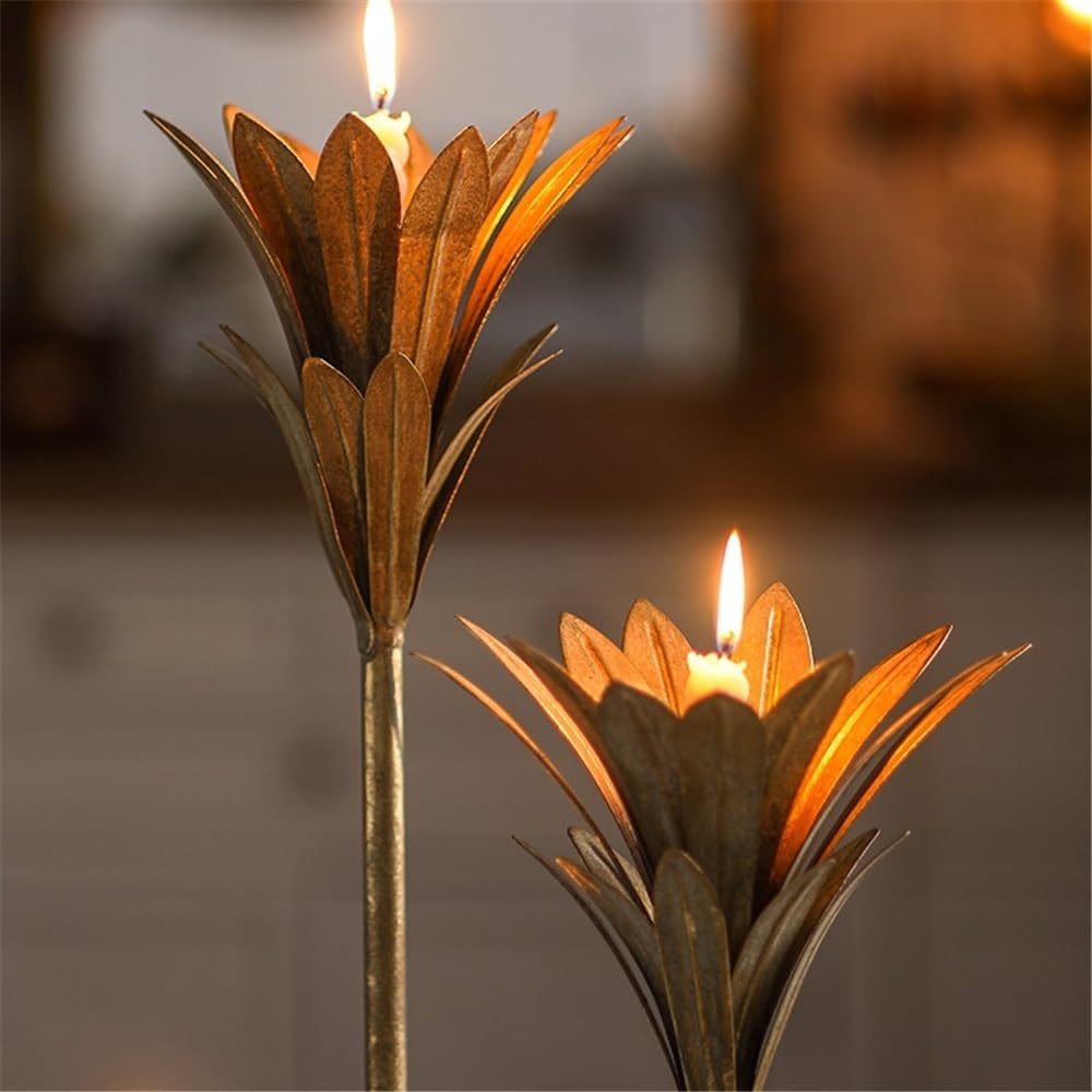 YUHUAWF Candle Holderss Old Retro Wrought Iron Candlestick Restaurant Hotel Tabletop Ornaments Candlelight Dinner Decoration Candle Holder Decorative Candlestick(Small)