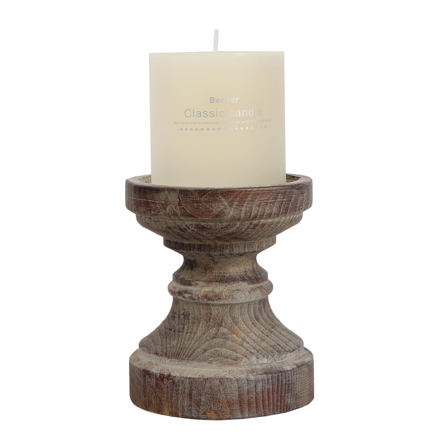 SOFE Decorative Pillar Candle Holder, Rustic Wood Candle Holders for Table Centerpiece, Handmade Farmhouse Candle Holders, Antique Wooden Candlestick Holders Gift for Wedding, Party, Home