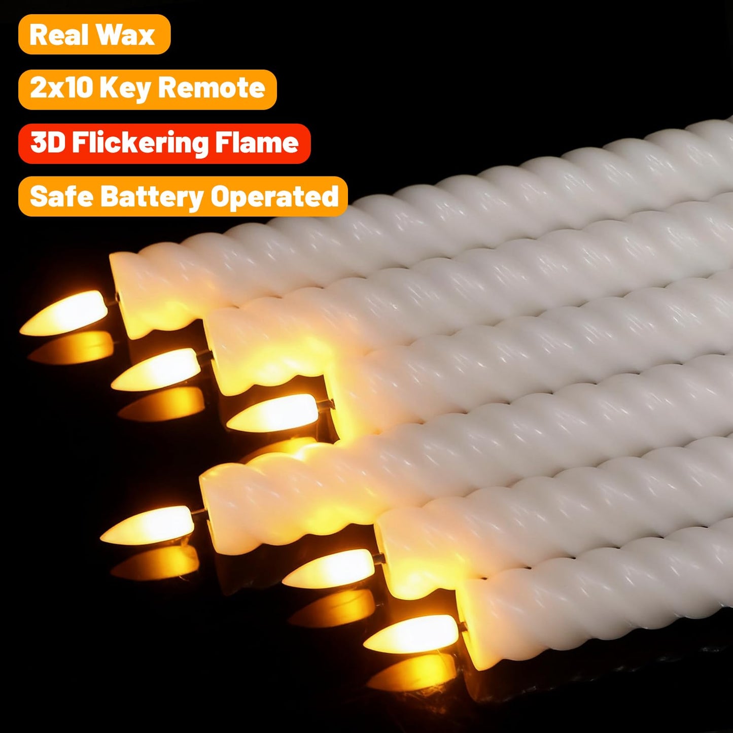 Wondise Flameless Taper Candles with Remote Timer, Real Waxy Battery Operated Flickering Spiral Candlesticks, 3D Wick LED Candles 9.6inch for Halloween Christmas Holiday Wedding Decoration (White