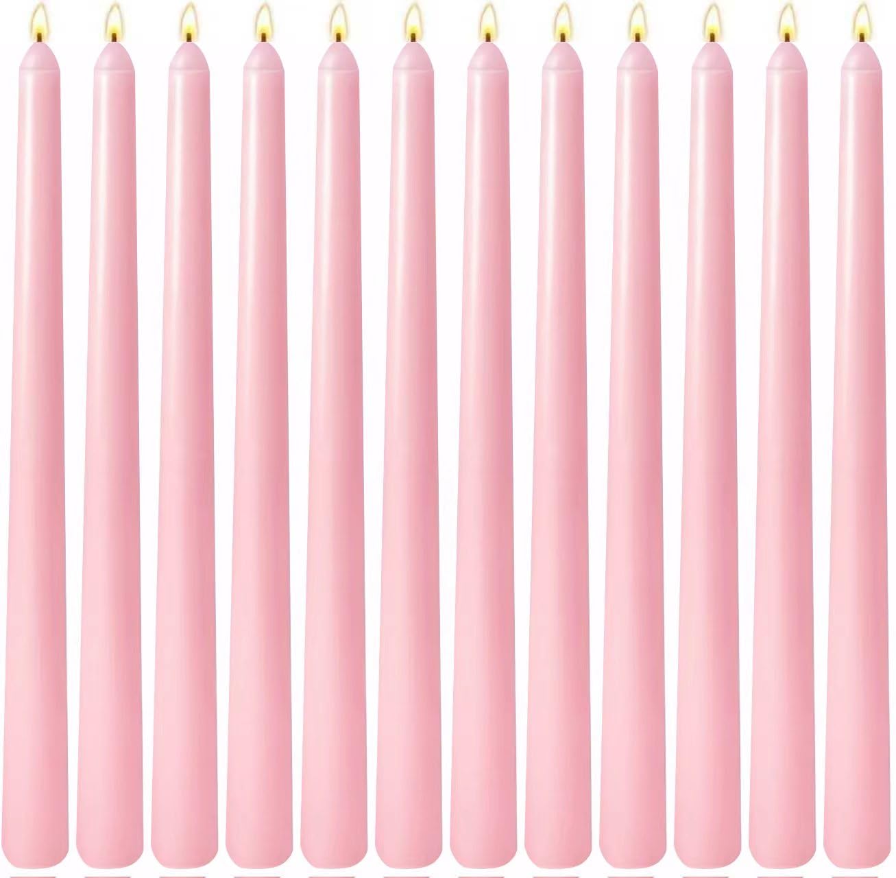 12 Pack 10 inch Pink Taper Candles, Unscented Dripless Candlestick Bulk for Home Dinner Wedding Romantic, Long-Lasting Burn Time of 7-8 Hours