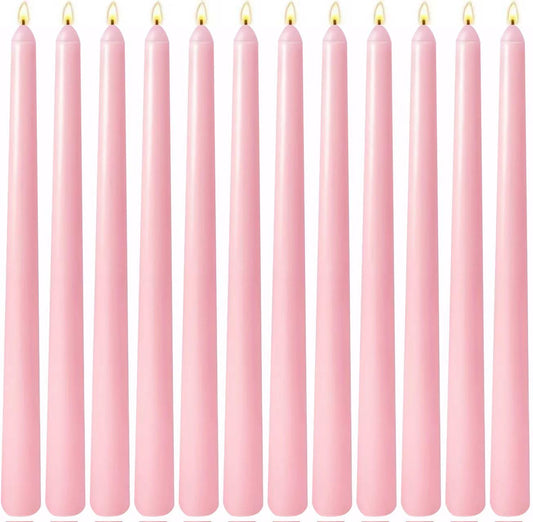 12 Pack 10 inch Pink Taper Candles, Unscented Dripless Candlestick Bulk for Home Dinner Wedding Romantic, Long-Lasting Burn Time of 7-8 Hours