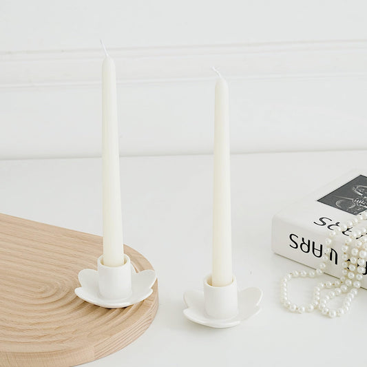 VIRFONOR Ceramic Taper Candle Holders,Vintage Candlestick Holder Centerpieces for Home Wedding Decoration, Housewarming Gifts,Pack of 2 (Flower Shape B Style)