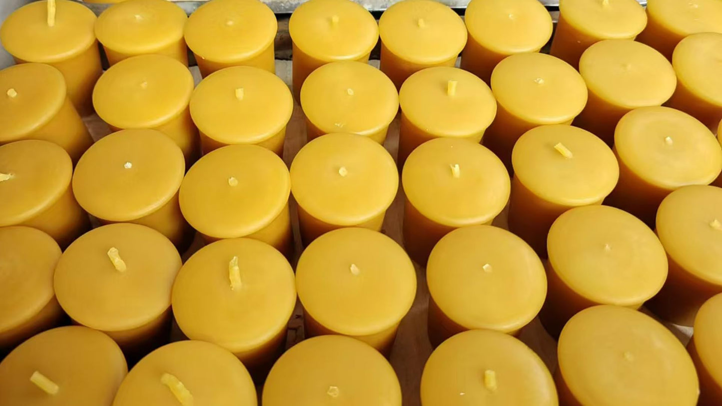 TELOSMA Organic Beeswax Votive Candles - Natural Scent Smokeless for Weddings, Restaurants, Parties, Spa and Decorations -Pack of 12, Yellow