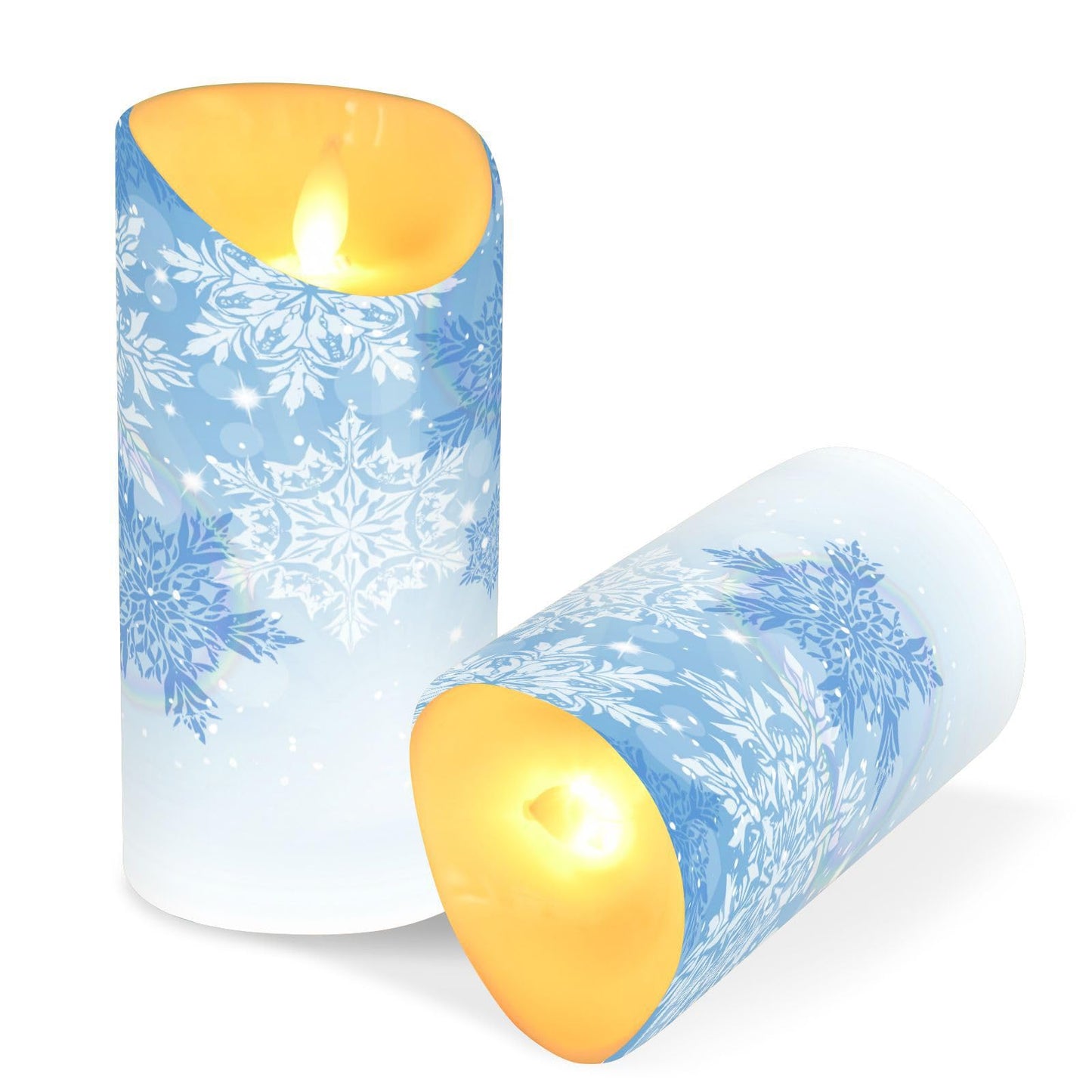 Christmas Flameless Candles Set of 2 Blue Snowflakes Realistic LED Candles with Remote Battery Operated Holiday Decorations