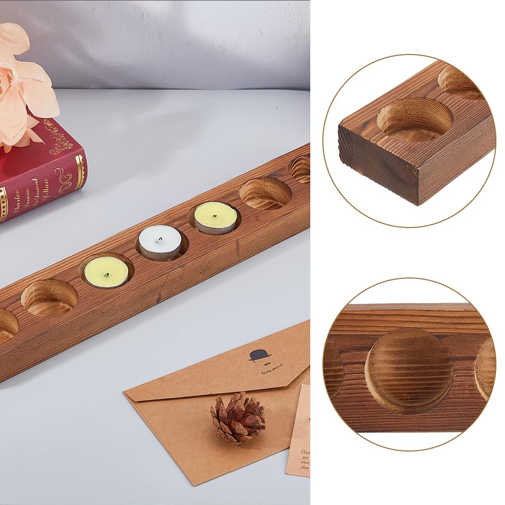 SUPERFINDINGS Large Wood Tealight Candle Holders Mango Wood Tea Light Holder Candle Centerpieces 7 Holes Wood Candle Holder for Tables Home Weddings Party(Inner Diameter 4.45cm/1.75inch)