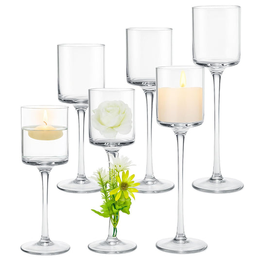 Maxcheck 6 Pcs Glass Candle Holder Tea Light Floating Candle Holders 7.87" 9" 10.2" Tall for Table Centerpiece Home Wedding Party Table Decor(Clear)