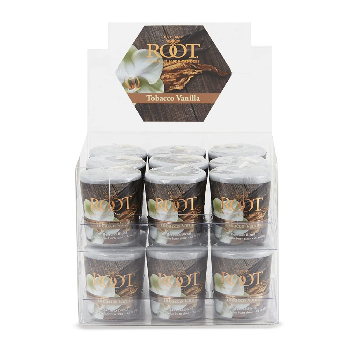 Root Candles Scented Votive Candles Beeswax Blend Premium Handcrafted 20-Hour Votives, 18-Count, Tobacco Vanilla