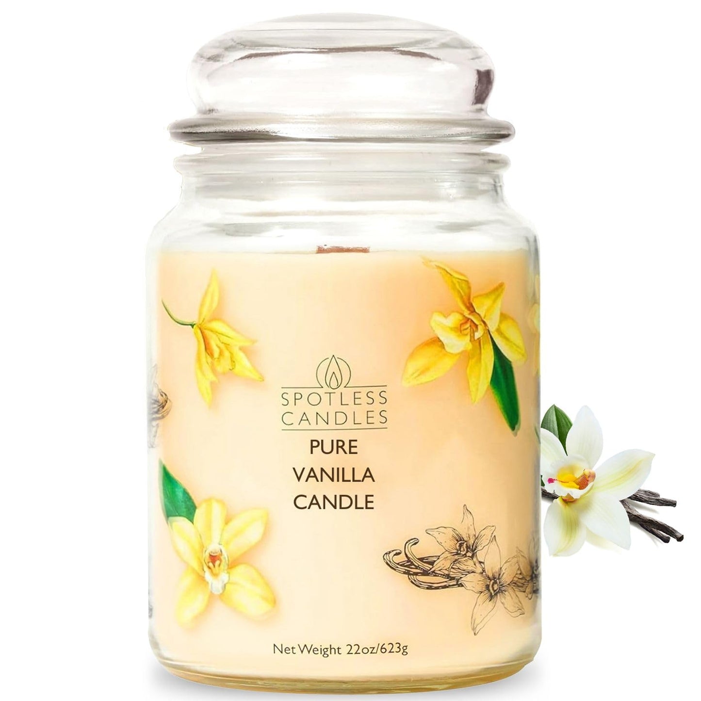Vanilla Candle 22oz: 130 Hour Burn, Large Jar Scented Soy Wax Candle, Wooden Wick, Warm Vanilla Sugar, Luxury Gift Box, Home Decor by Spotless Candles