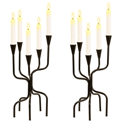 5-arm Candelabra Candlestick Holders - Vintage Black Candle Holders, Metal Taper Candleholders, 16.7" Tall Candle Stands for Table Centerpieces Antique Mantle Fireplace Christmas Wedding Home Decor
