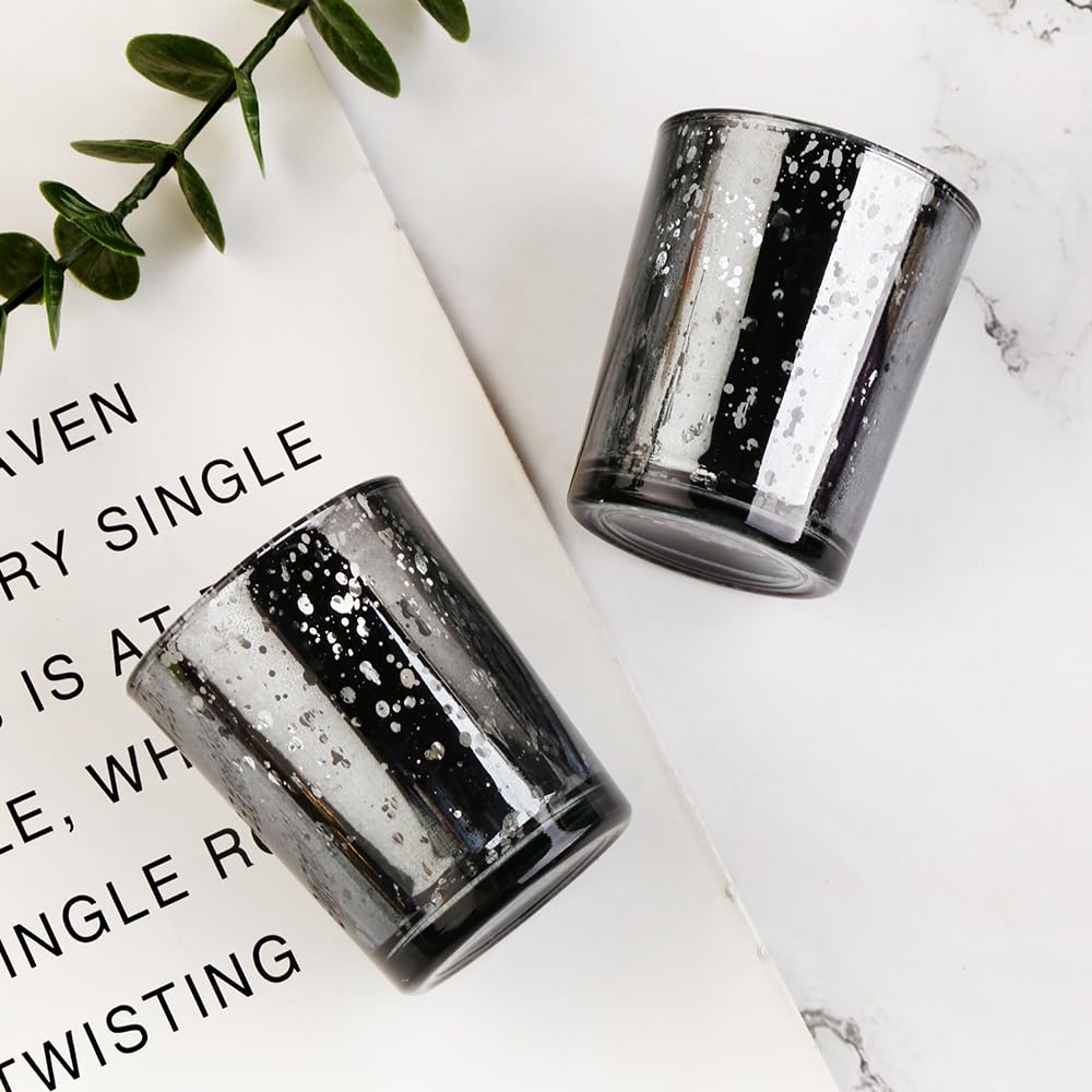 BTGLLAS 36pcs Black Glass Tea Light Holders - Votive Candle Holders Bulk for Weddings Events - Glass Votives for Wedding Centerpieces, Christmas, Thanksgiving - Candle Accessories Decor (36, Black)