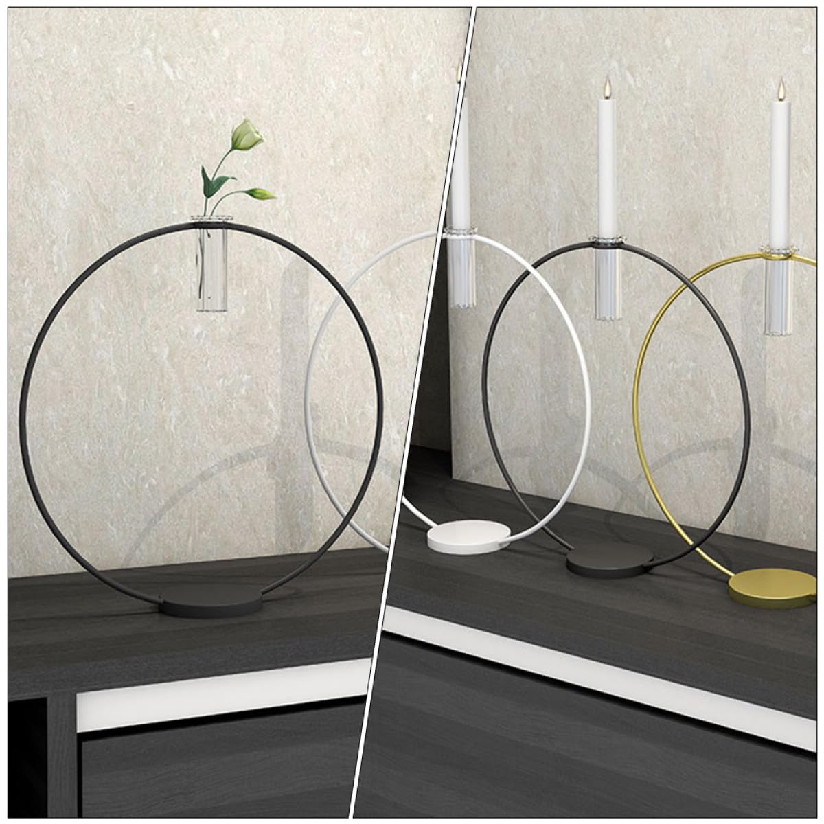 HYTROVE Decorative Metal Candleholder Black Round Base 9x28x29cm Lightweight Candlestick Ornament for Home Décor and Table Centerpiece