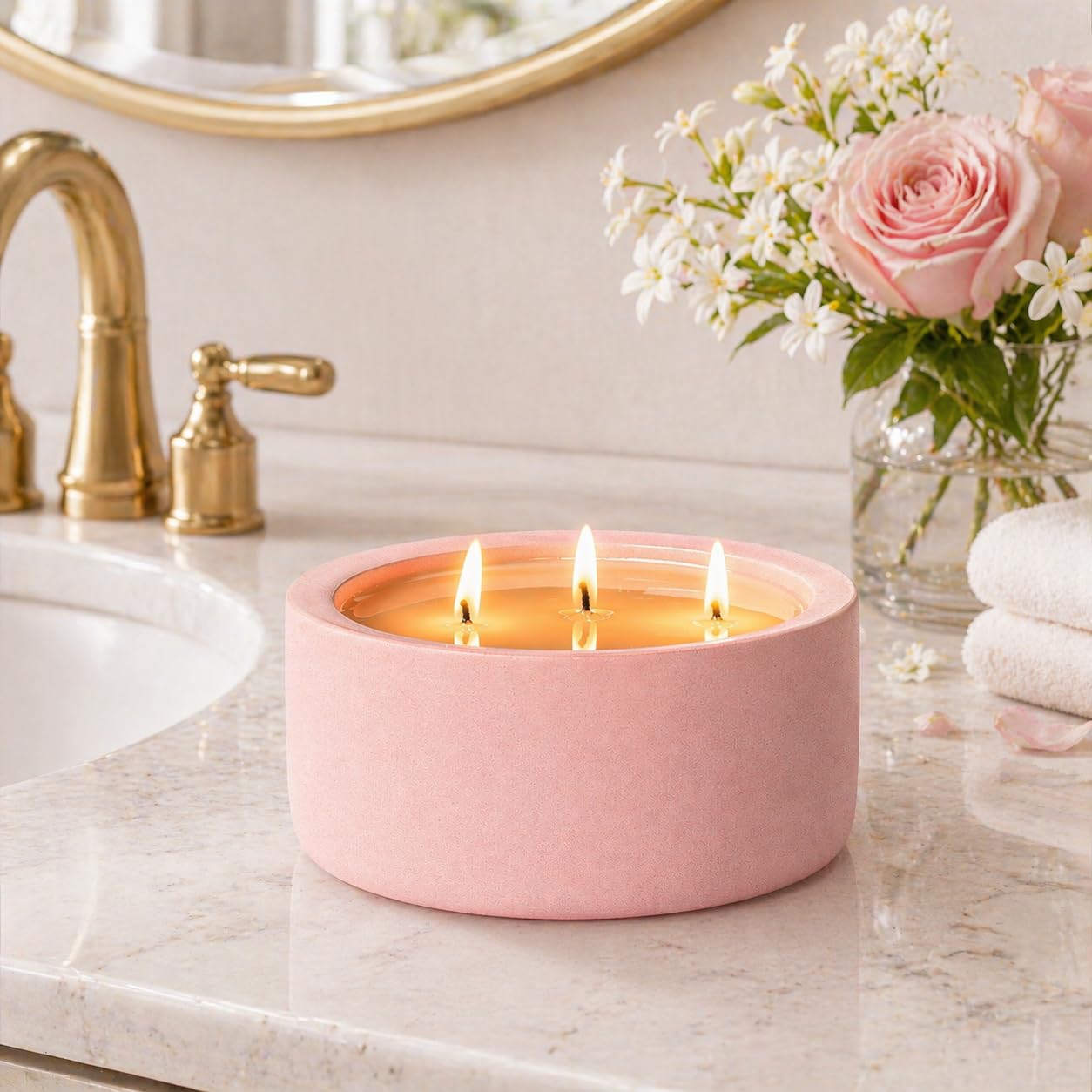 20oz Large Scented Candle - Blush Bloom, 3 Wick Soy Candle, Pink Decorative Ceramic Jar Candle, Non Toxic Home Fragrance Candle for Women, Bedroom, Bathroom, Living Room