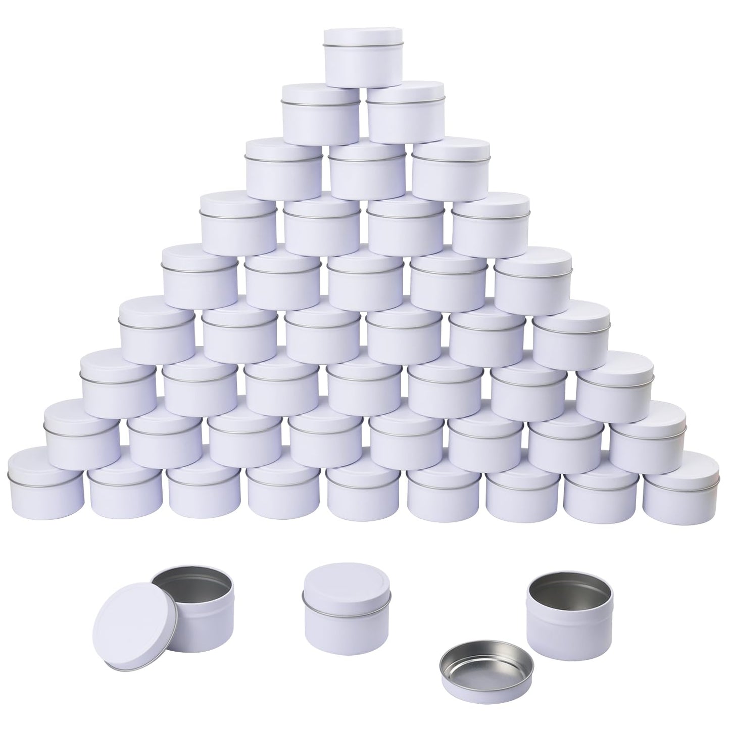 Biugaaufai 48 Pack 4 oz White Metal Candle Tins with Lids, Round, 4 oz Capacity, Cylindrical, DIY Candle Making and Storage