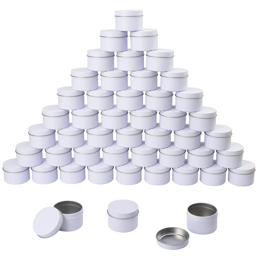 Biugaaufai 48 Pack 4 oz White Metal Candle Tins with Lids, Round, 4 oz Capacity, Cylindrical, DIY Candle Making and Storage