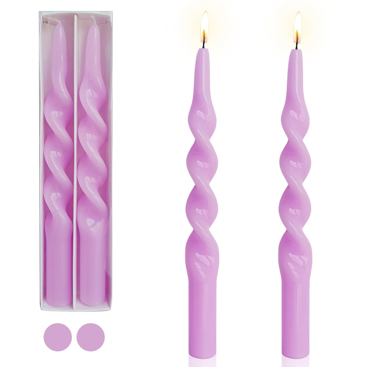 Gedengni Spiral Taper Candles Twisted Candlesticks -10 inches Lavender Candle Sticks Long Tapered Candle Purple Twist Candlestick for Home Dinner Wedding Women Gifts, 2pcs (1D-Light Purple)