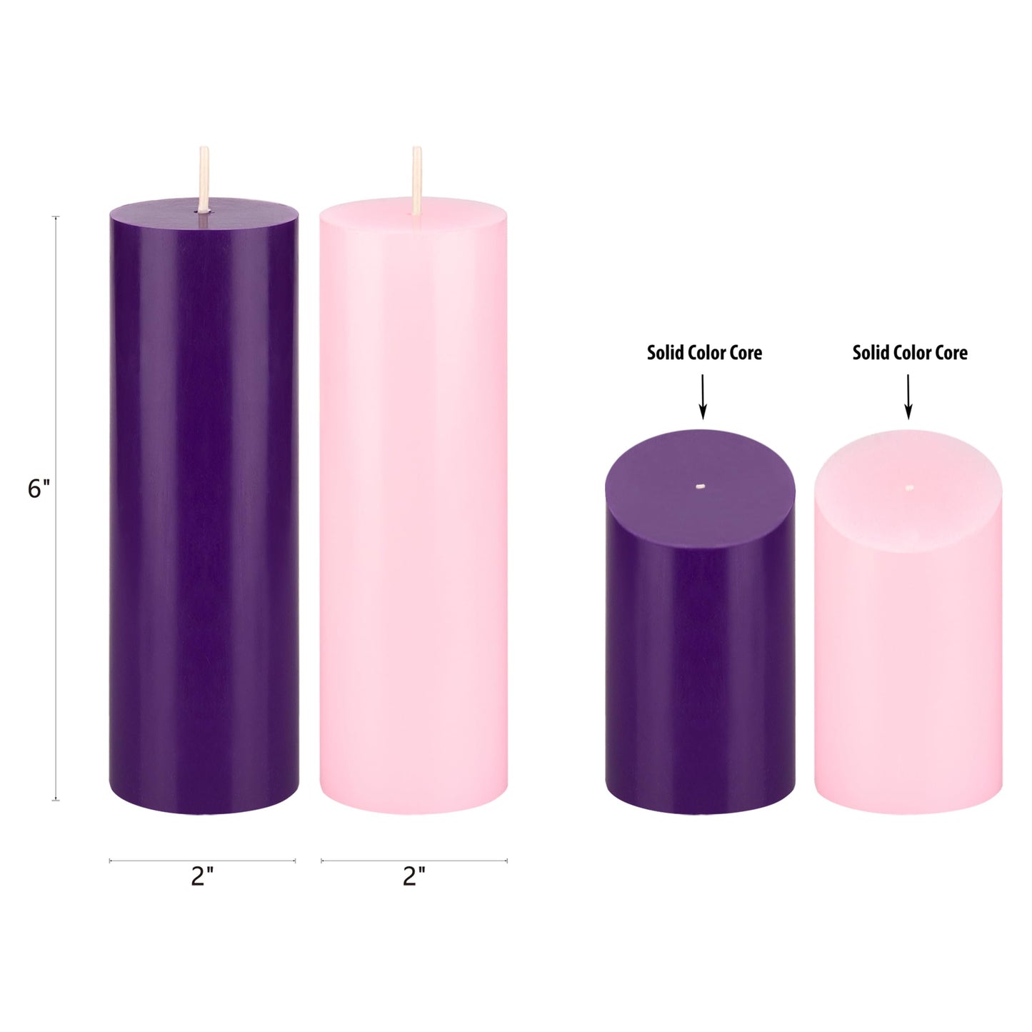 Mega Candles 4 pcs Unscented Christmas Advent Candles Set, Hand Poured Premium Wax Round Pillar Candle 2 Inch x 6 Inch, Holidays, Occasions, Events, Festivitiess, Devotional, Church, Wreath, Gifts