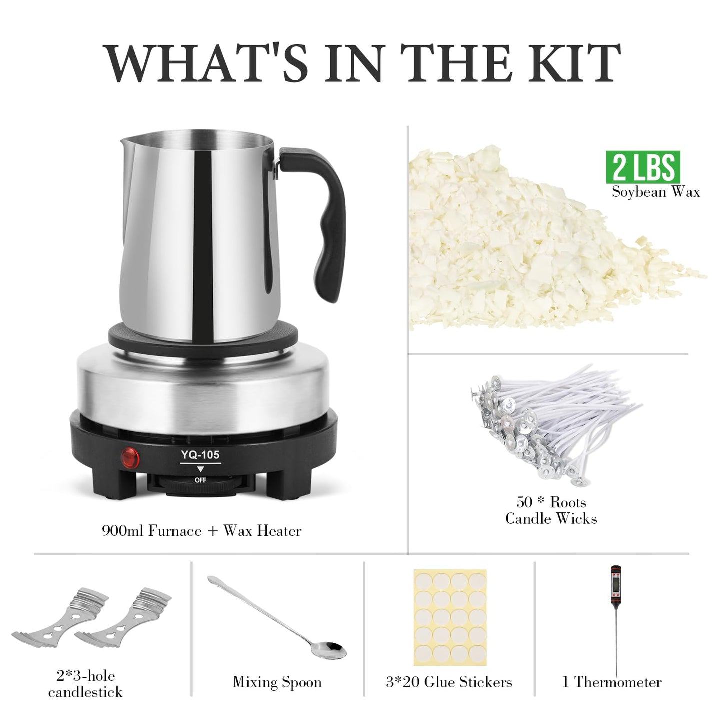 SAEUYVB Candle Making Kit with Wax Melter, Candle Wax for Candle Making - DIY Candle Making Supplies, Including 2lbs Soy Wax Flakes, Melting Pot, Electric Stove,Candle Kit for Adults, Beginnner