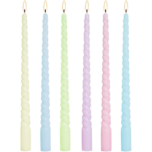 6PCS Candy-Color Spiral Candles Cream Taper Candle Sticks,Unscented 12 Inch Pastel Candle for Holiday,Wedding,Home Decoration Dinner Party