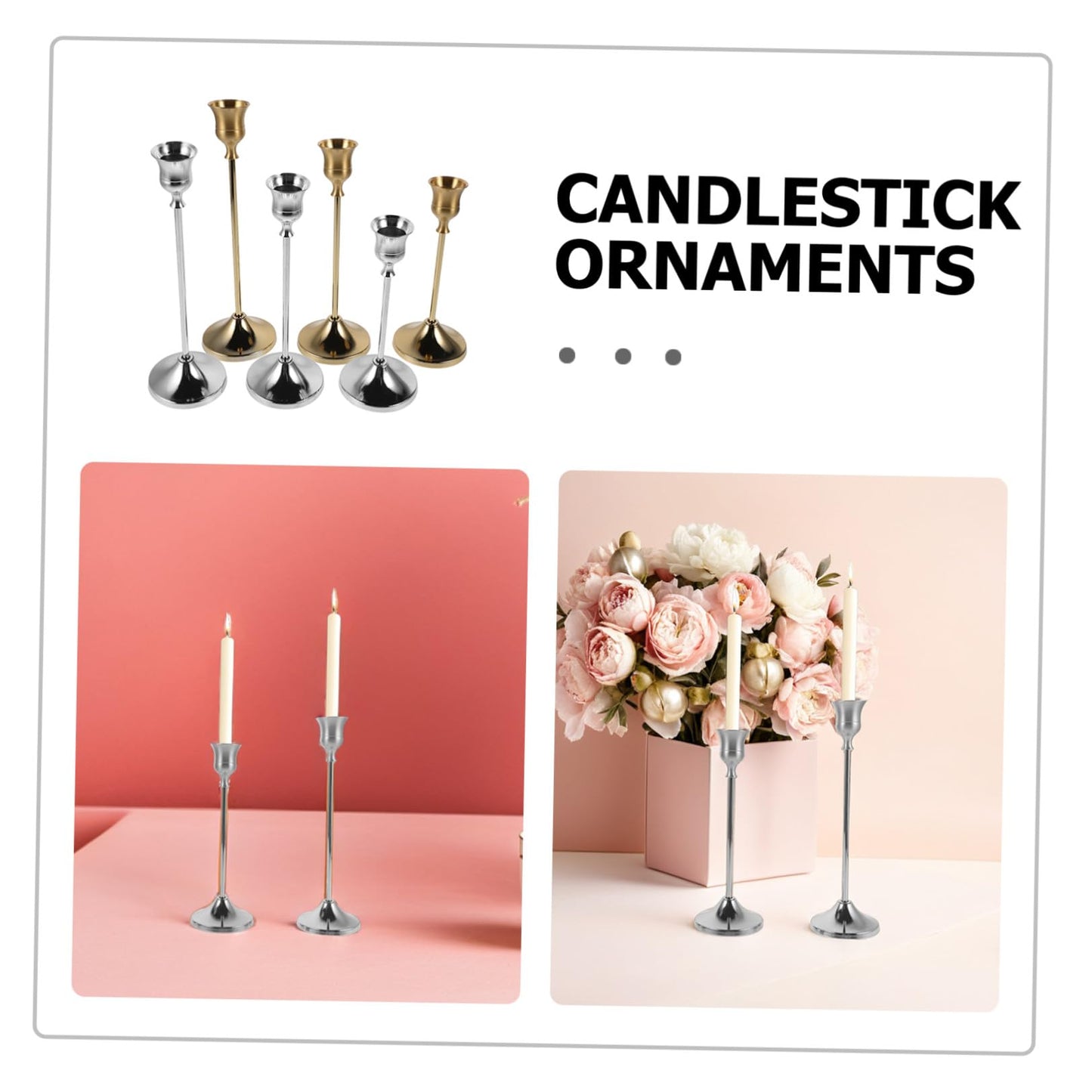 Hemobllo 6pcs Metal Taper Candlestick Holders with Elegant European Craftsmanship, Vintage Carved Design, Polished Shiny Finish, Table Centerpiece Candle Holders for Banquet Events