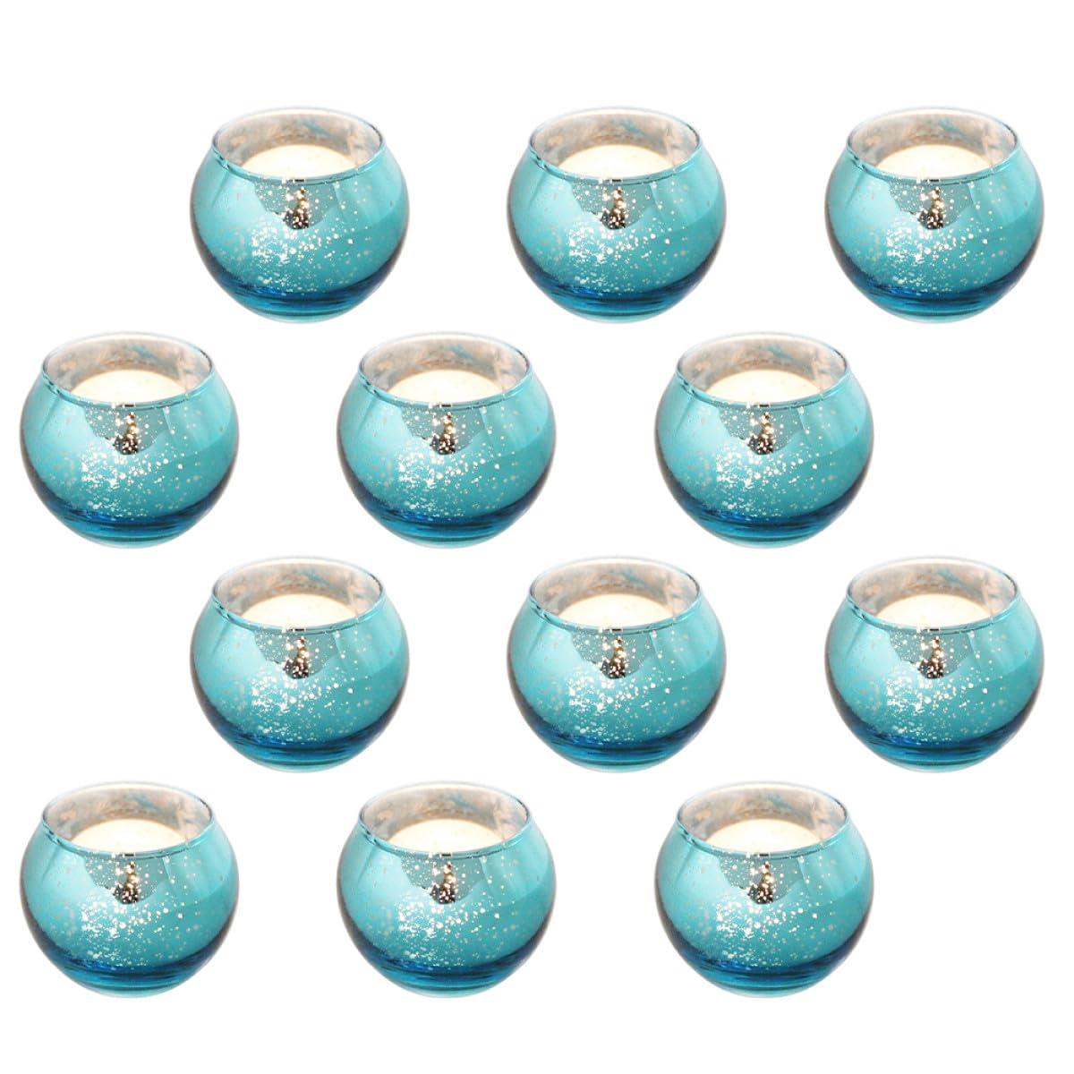 SAFIGLE 12pcs Glass Candle Cups with Blue Dot Pattern Hollow Candleholders for Home Decor Table Centerpiece Tea Light Holders Modern Small Round Design