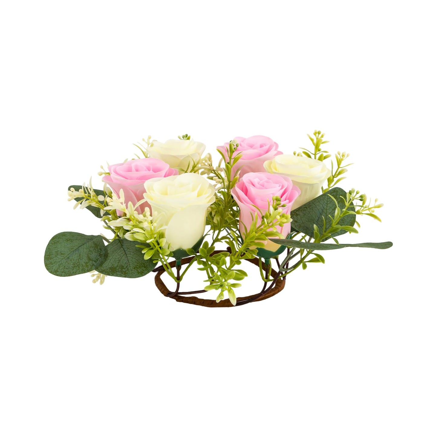 GXFCHYL Artificial Floral Wreaths, 10Pcs Pink, Cream Rose Candle Floral Wreaths 8.27In Artificial Flowers Wedding Centerpieces for Tables
